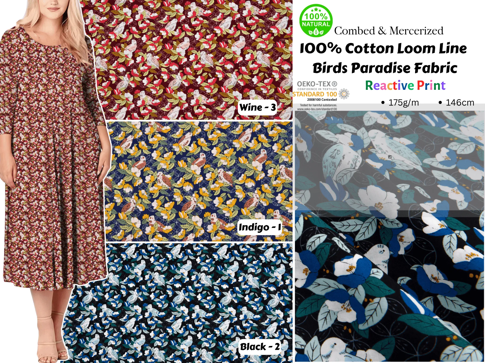 100% Cotton Loom Line  Birds Paradise Fabric - 149