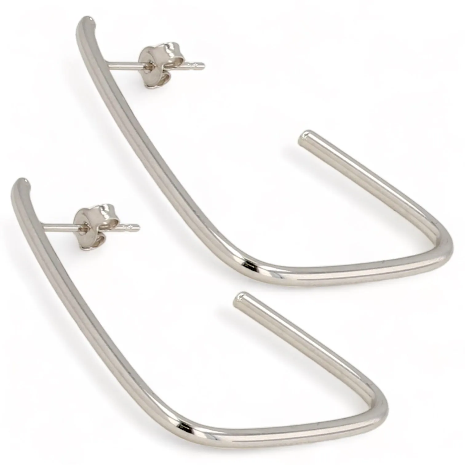 14K white gold large minimalist geometric hoops earrings-11373