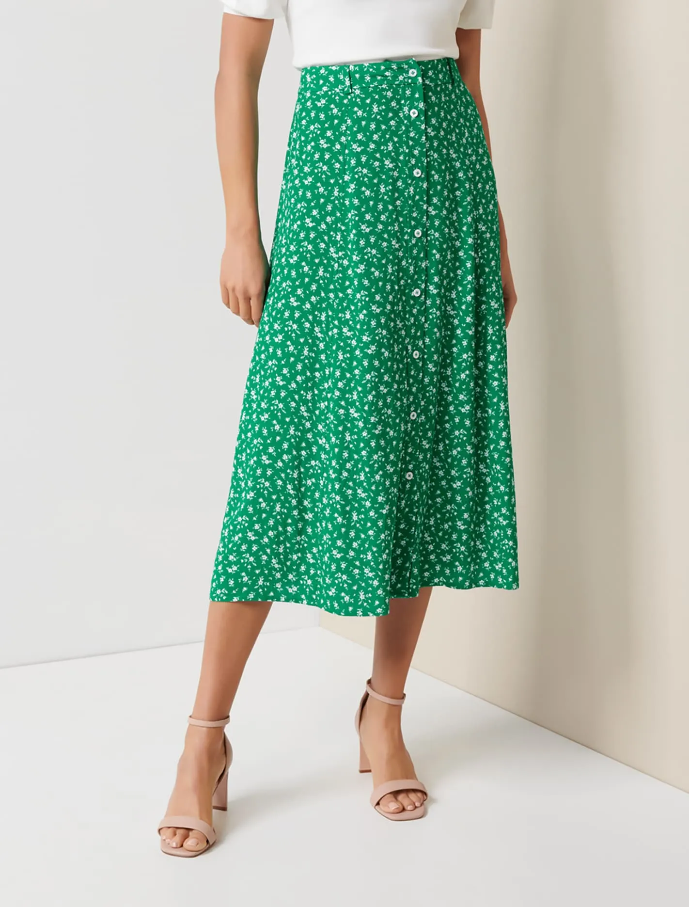 Alyssa Button Front Midi Skirt