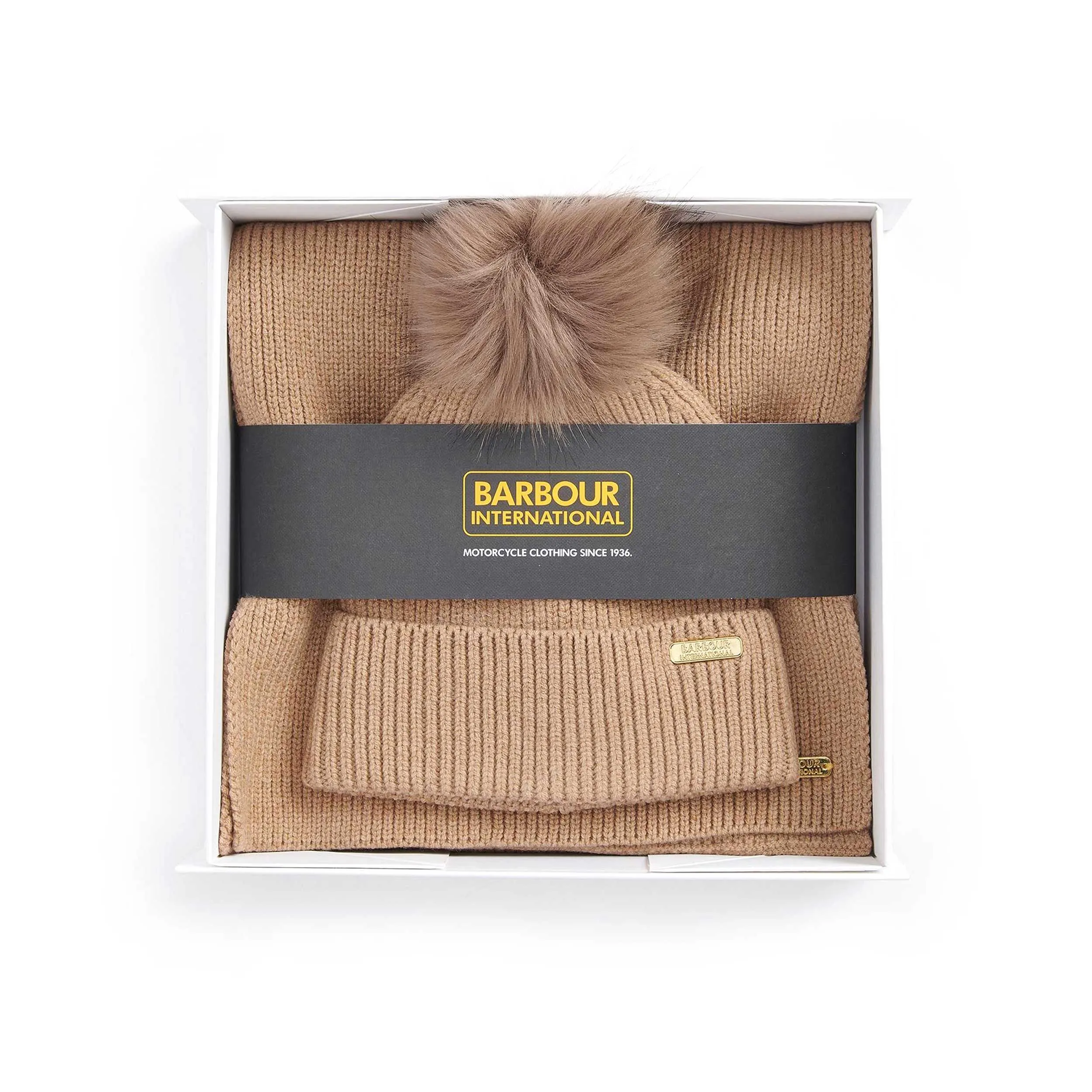 Barbour Mallory Ladies Beanie & Scarf Gift Set in Light Trench