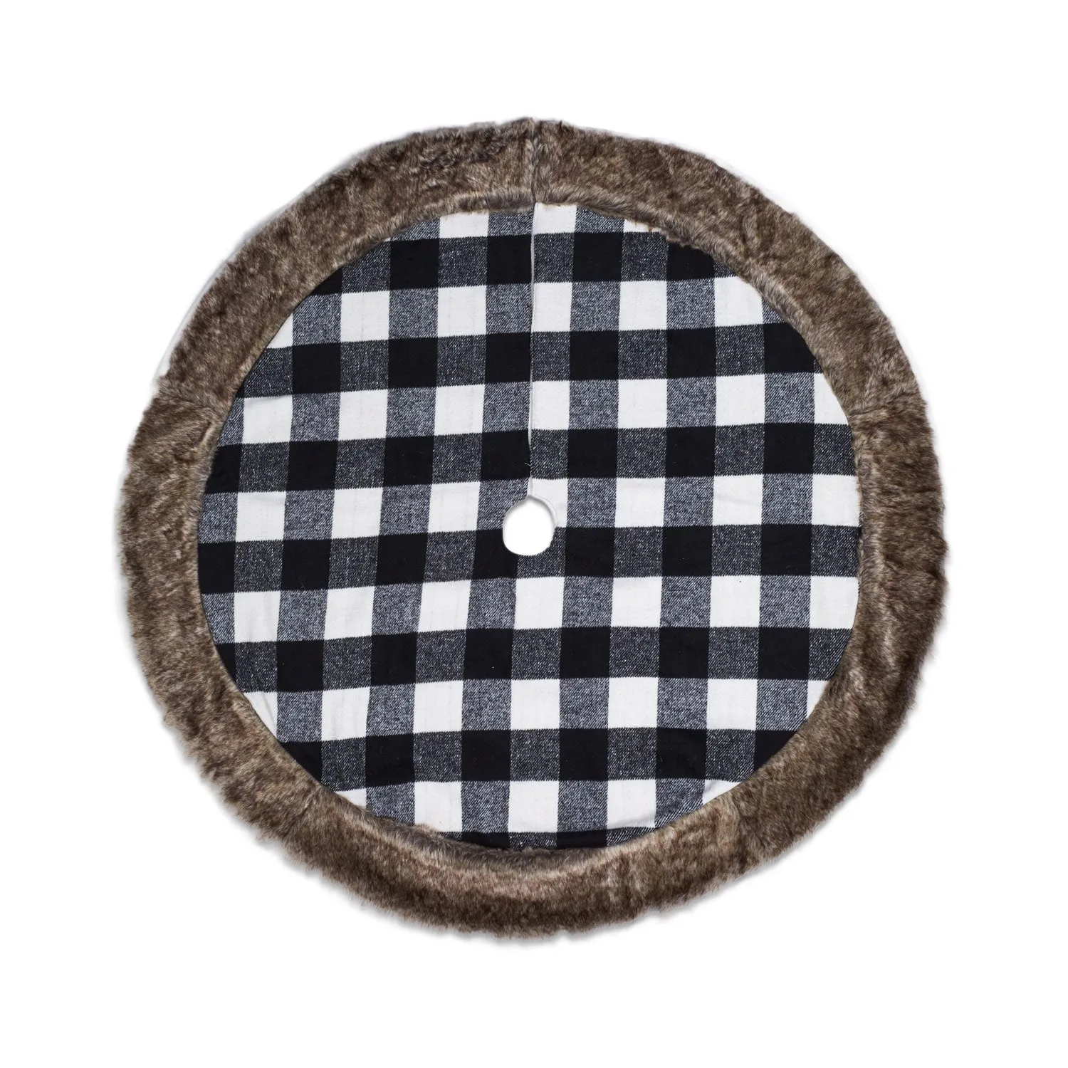 Black and White Buffalo Plaid Tree Skirt With Faux Fur Trim - 66"