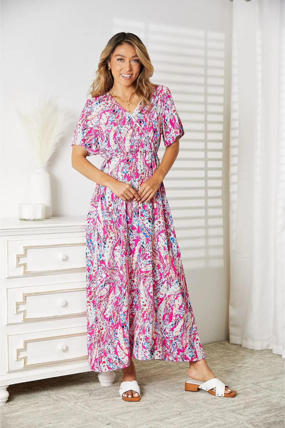 Bohemian Flowy Maxi Dress Double Take Multicolored V-Neck Maxi Dress