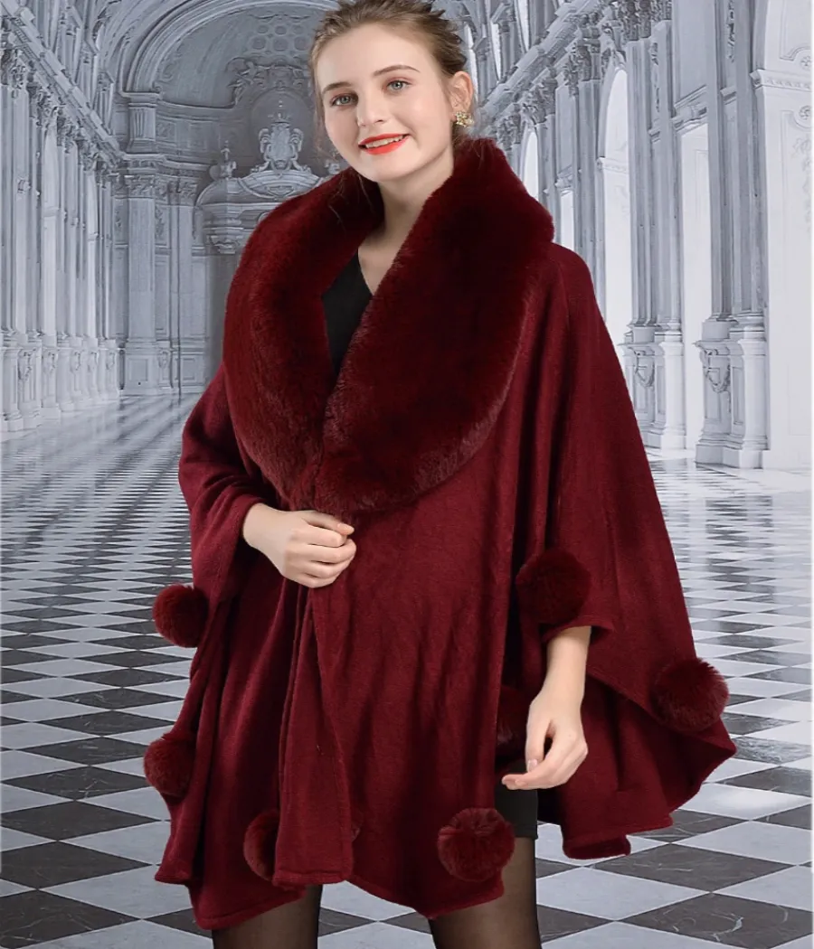 Cape Faux Rabbit Fur Poncho Сoat