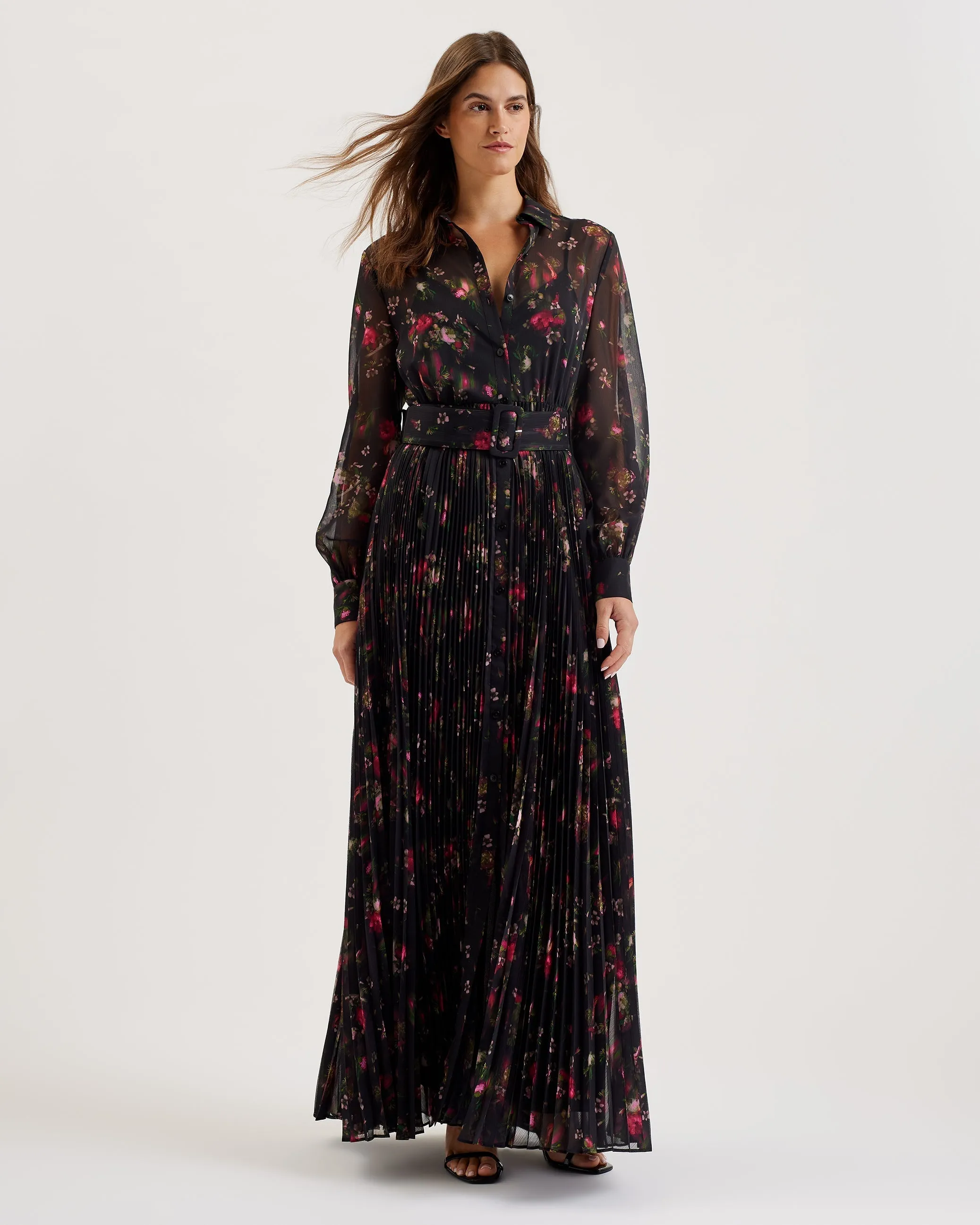 Ceiba Printed Maxi Shirt Dress Black