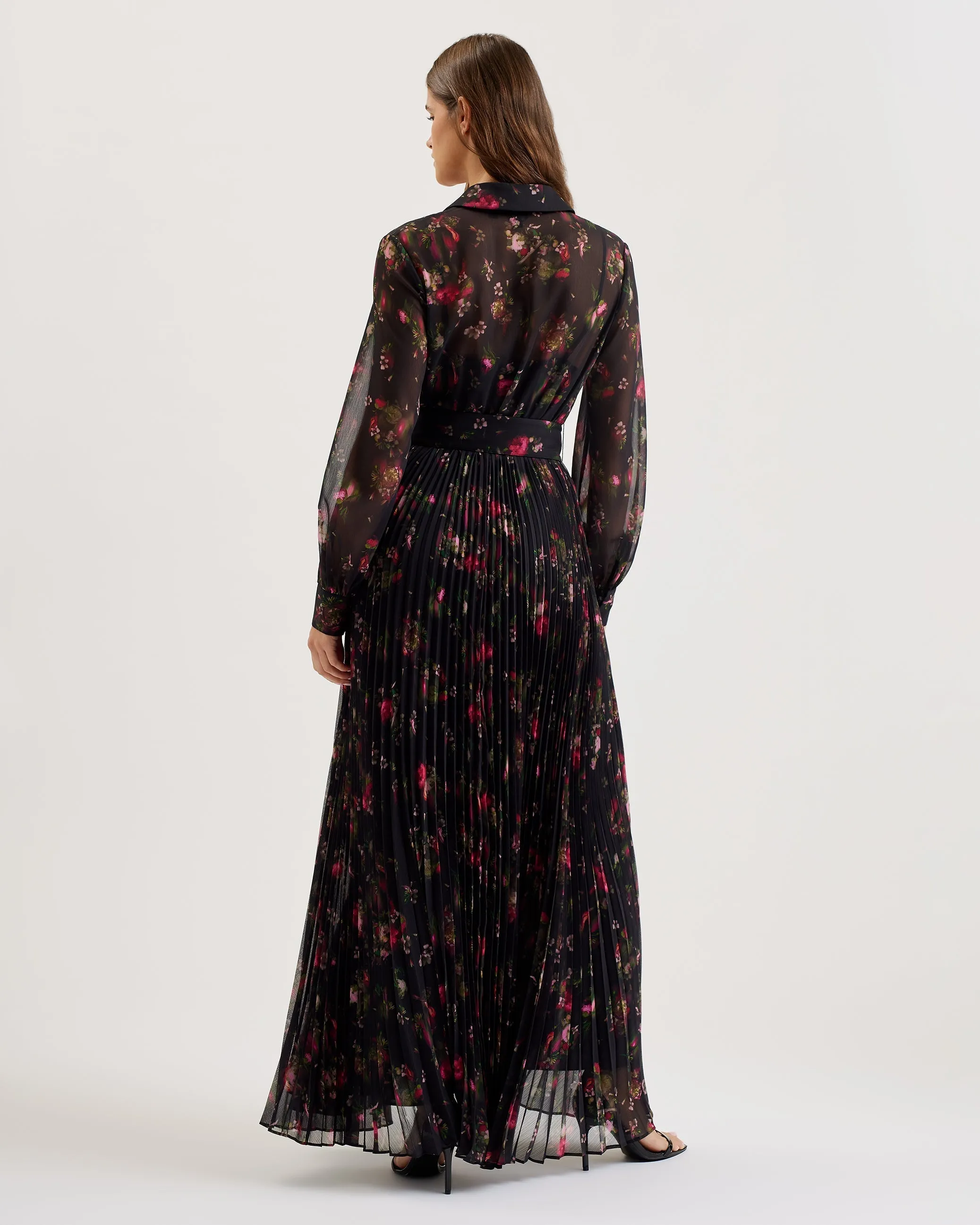 Ceiba Printed Maxi Shirt Dress Black