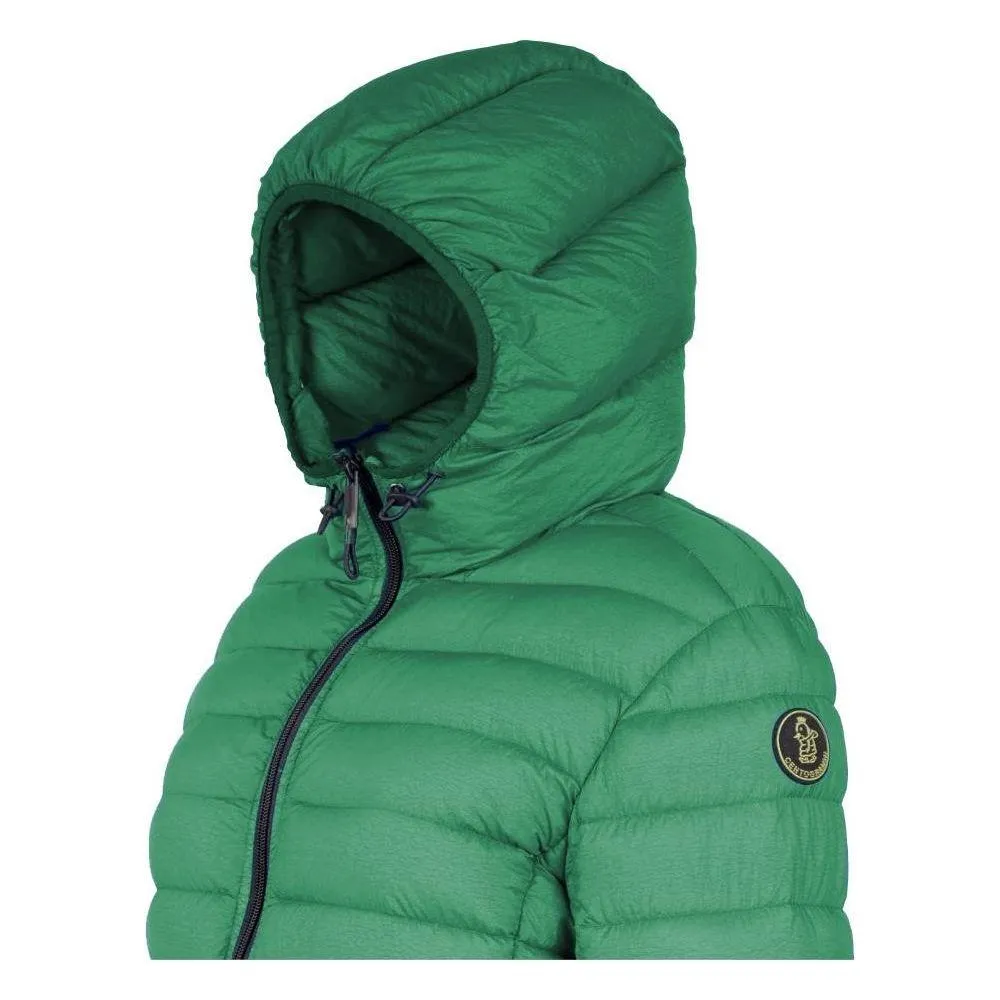 Centogrammi Chic Hooded Down Nylon Jacket in Lush Green