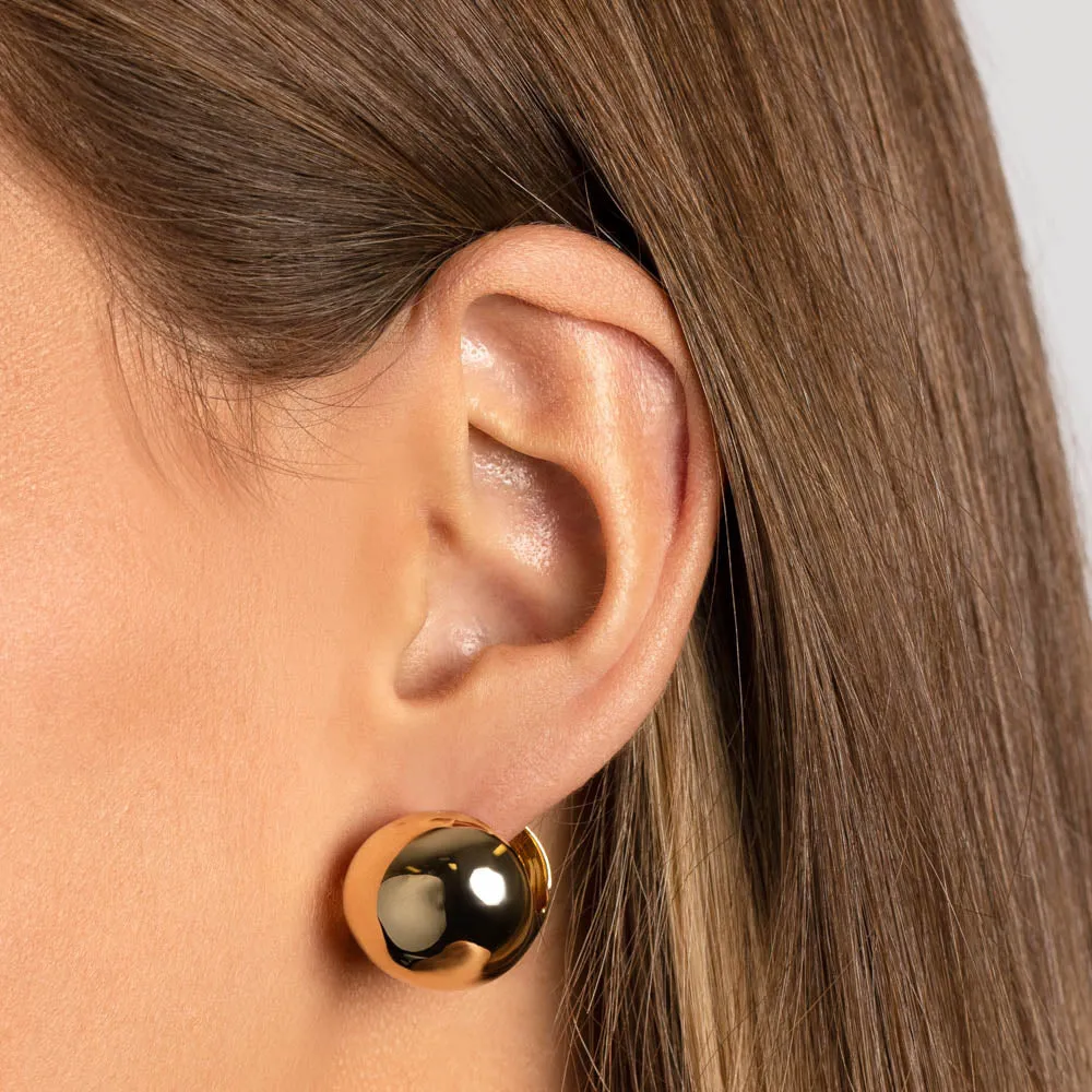 Chunky Ball Huggie Earrings in Gold