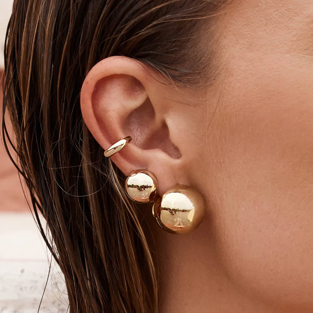 Chunky Ball Huggie Earrings in Gold