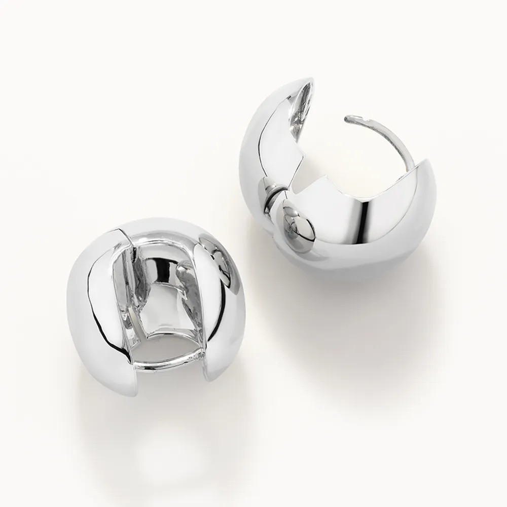 Chunky Ball Huggie Earrings in Silver