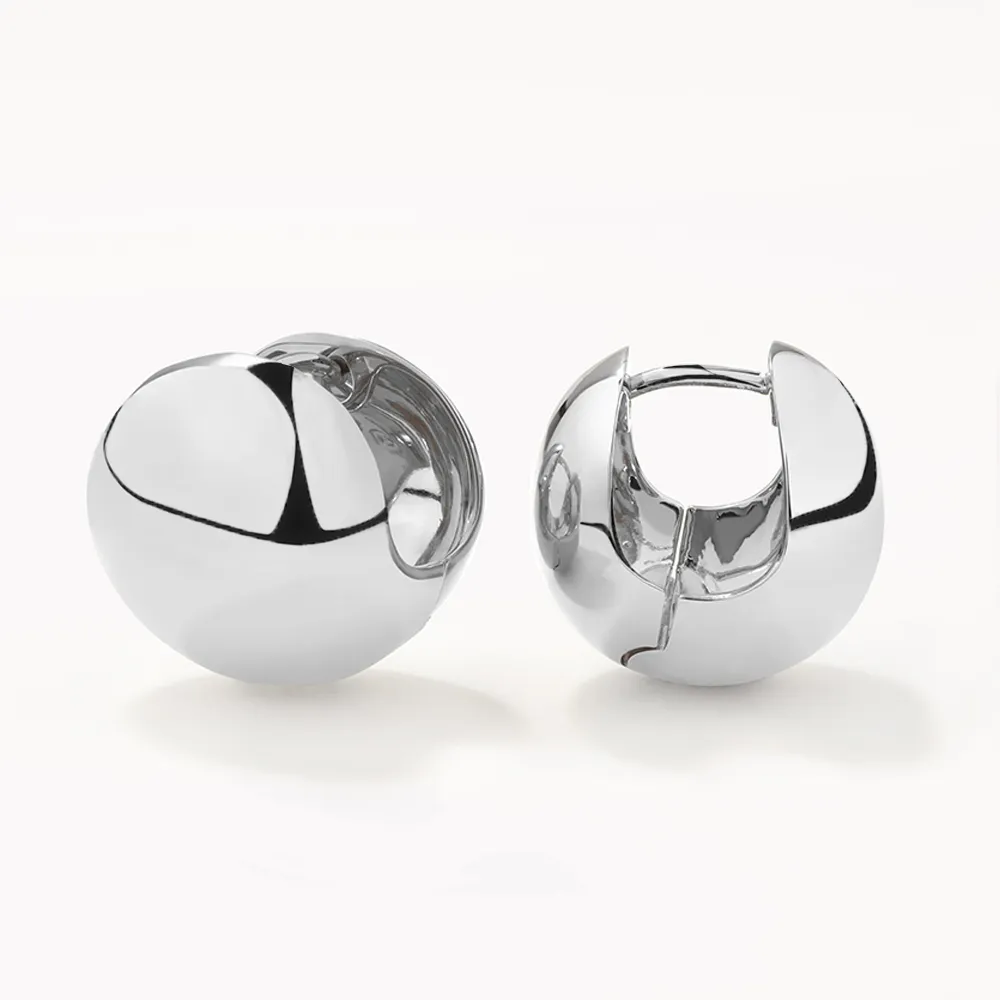 Chunky Ball Huggie Earrings in Silver