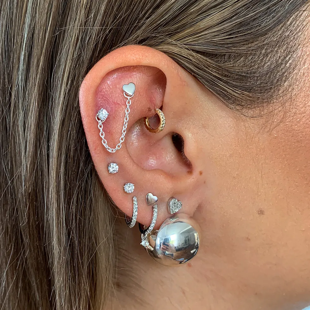 Chunky Ball Huggie Earrings in Silver