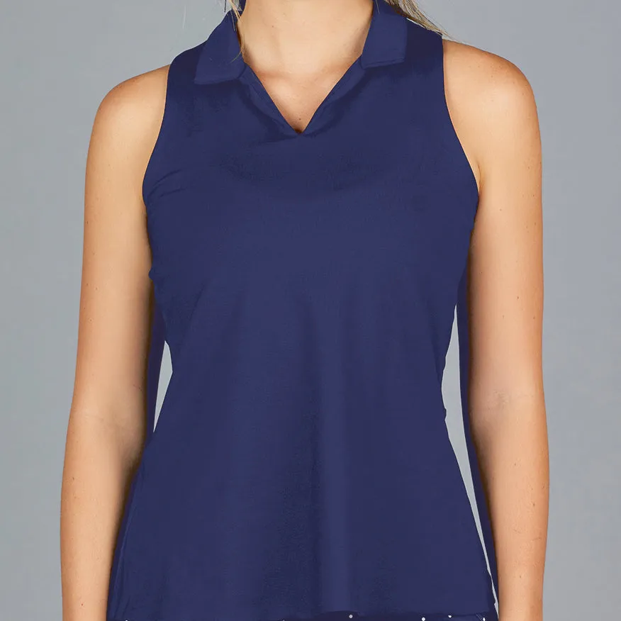 Classic Sleeveless Collar Top (navy)