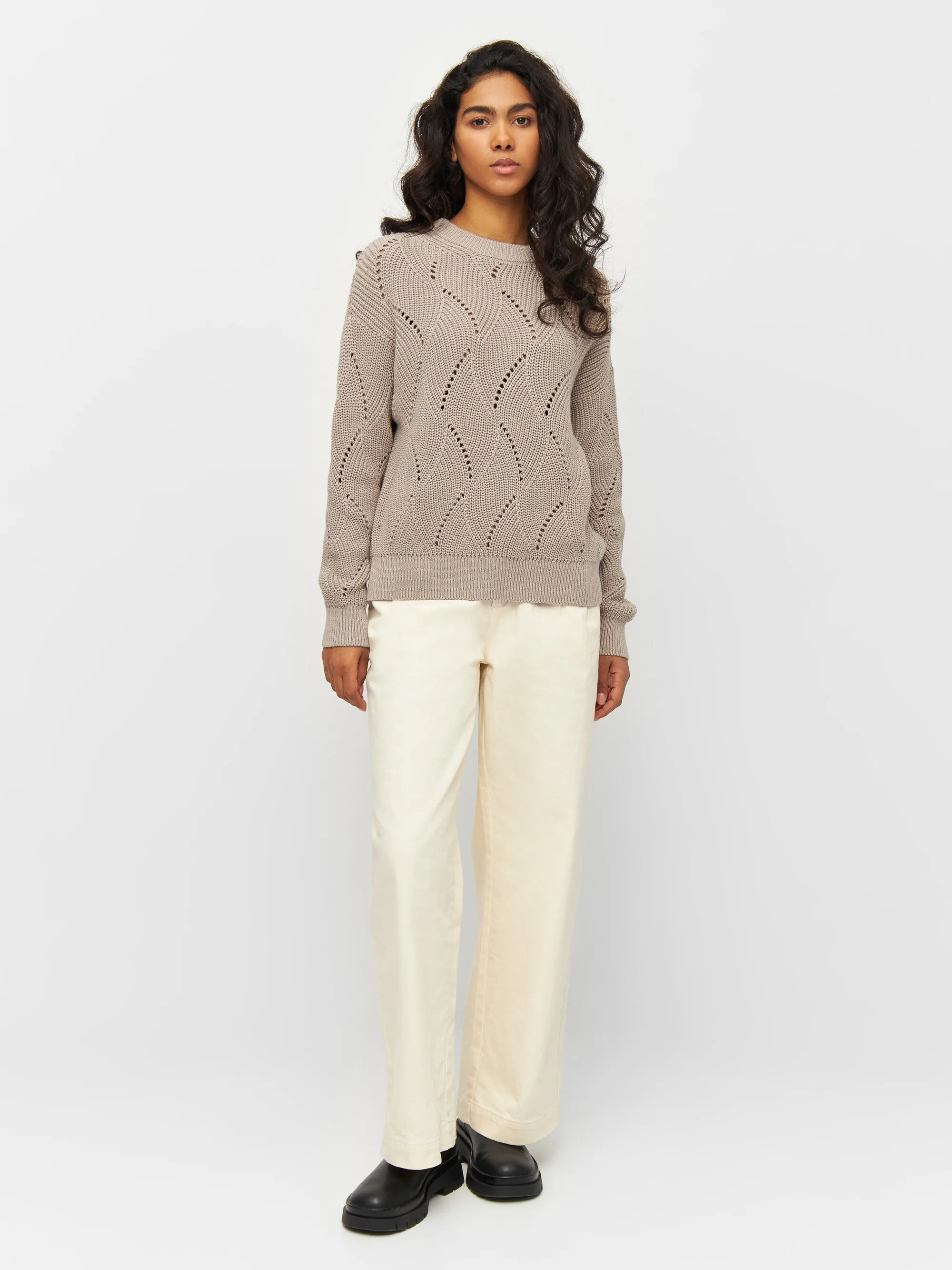 Cotton cable crew neck - Light feather gray