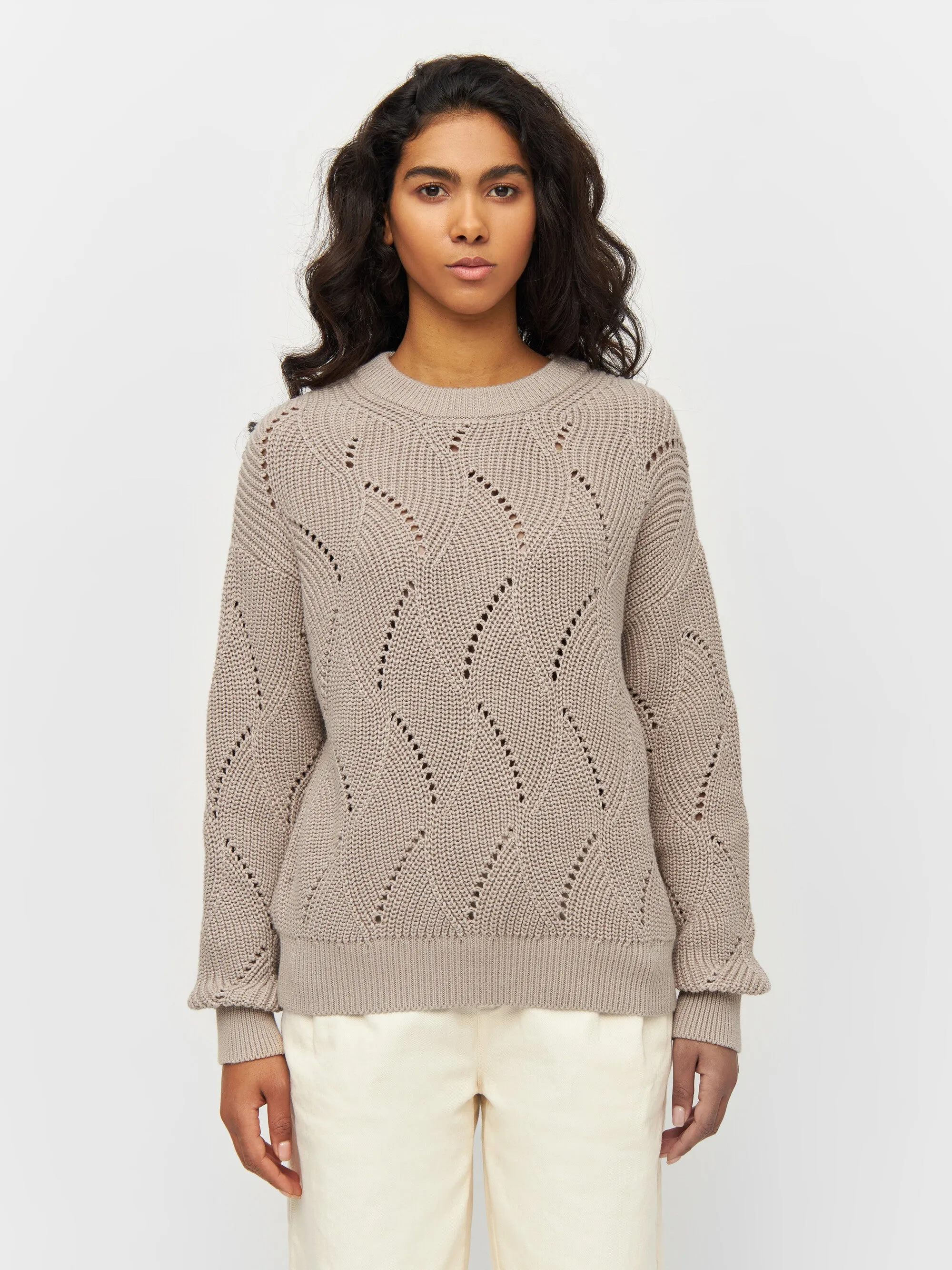 Cotton cable crew neck - Light feather gray