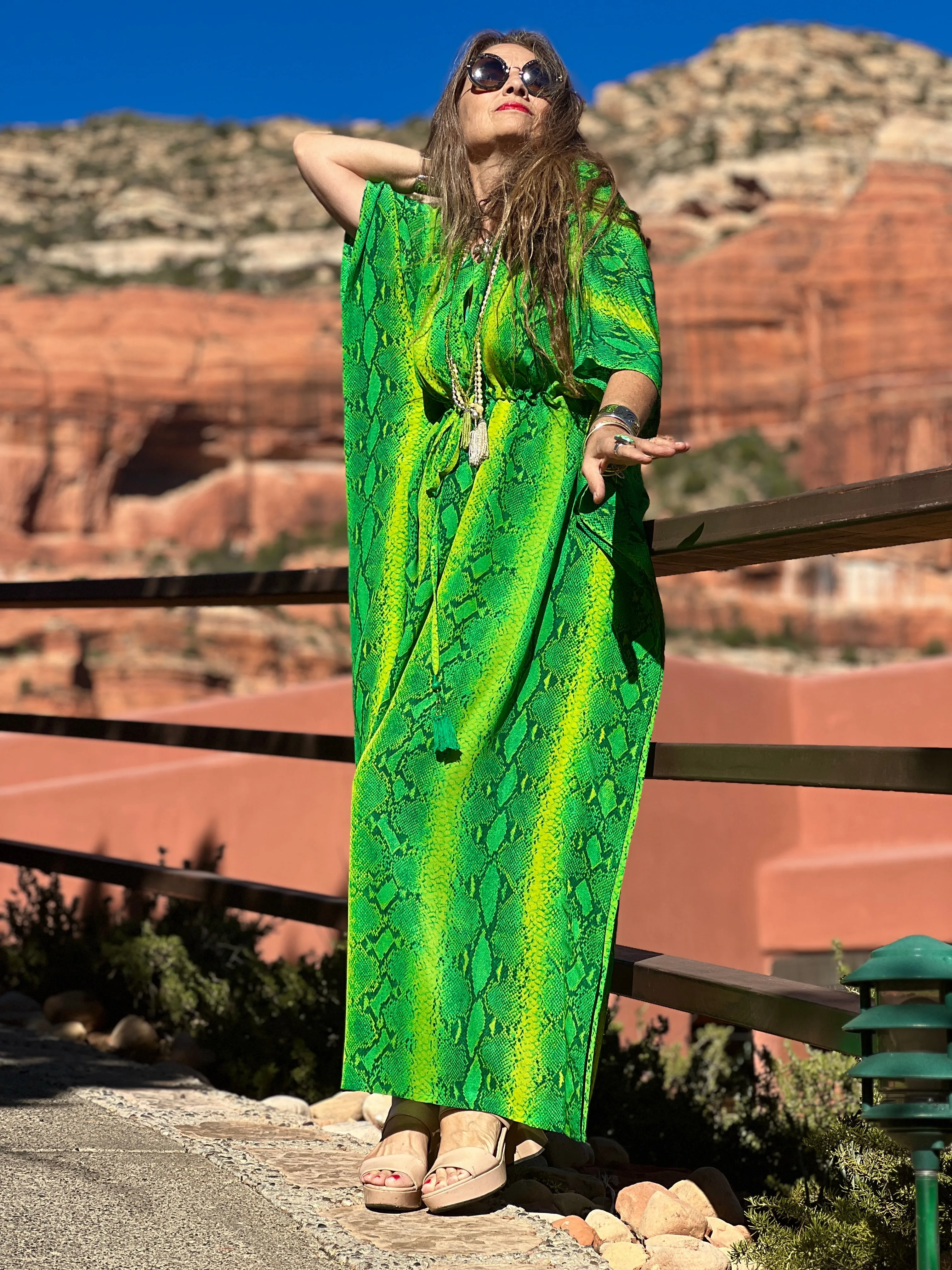 Emerald Green Serpente Italian Silk Maxi