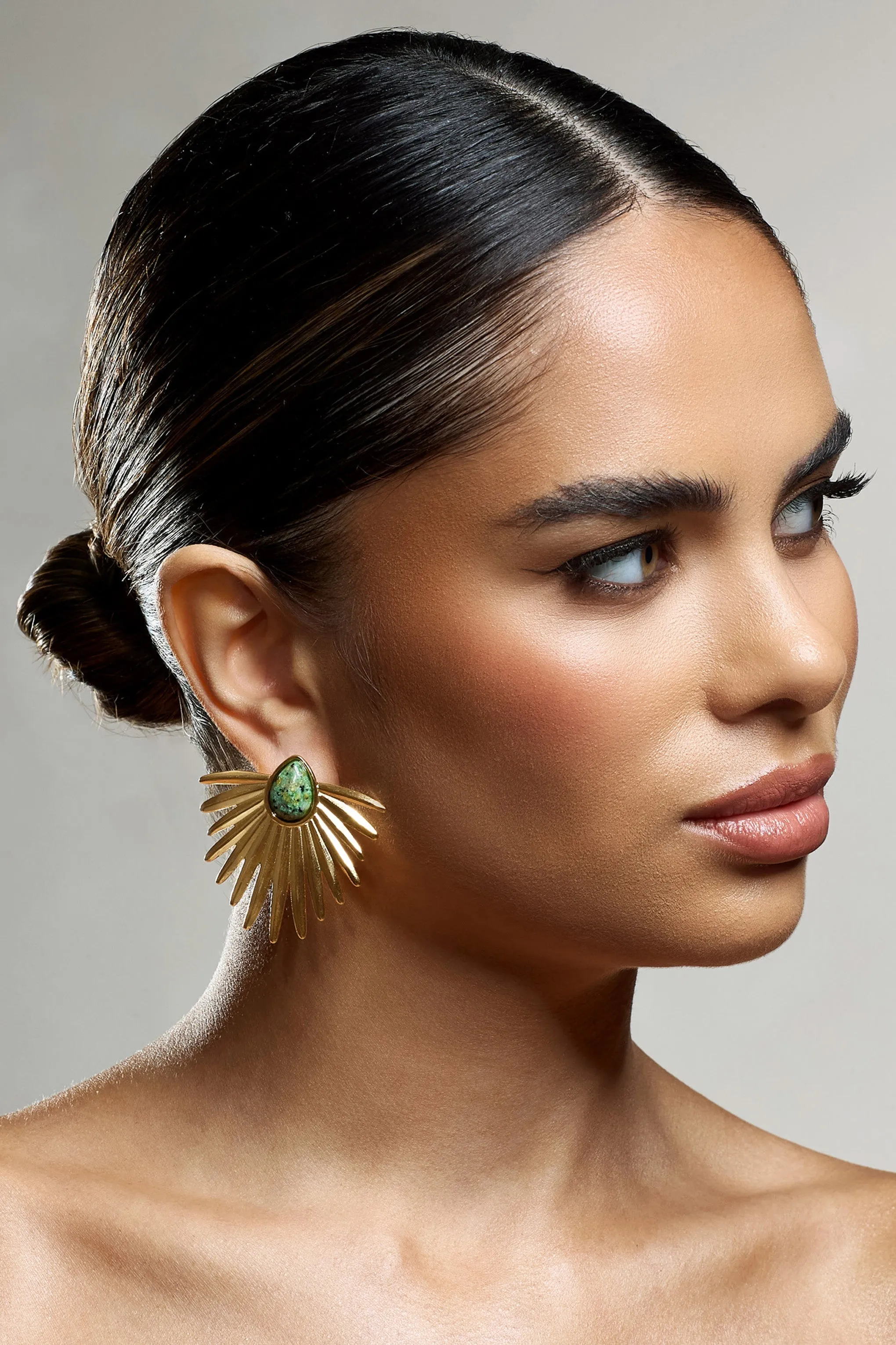 Emira | Gold Statement earrings With Marble Pendant