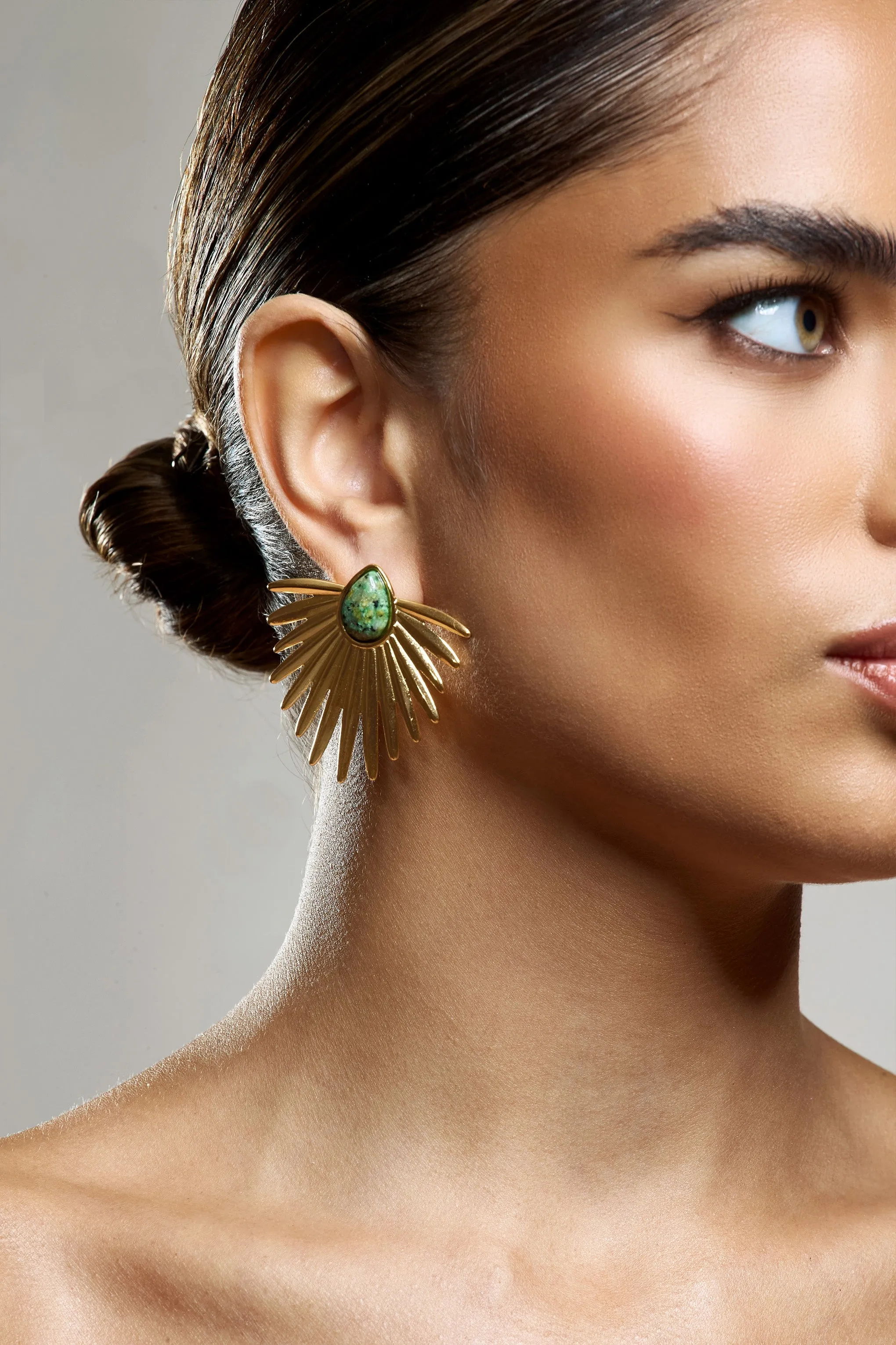 Emira | Gold Statement earrings With Marble Pendant