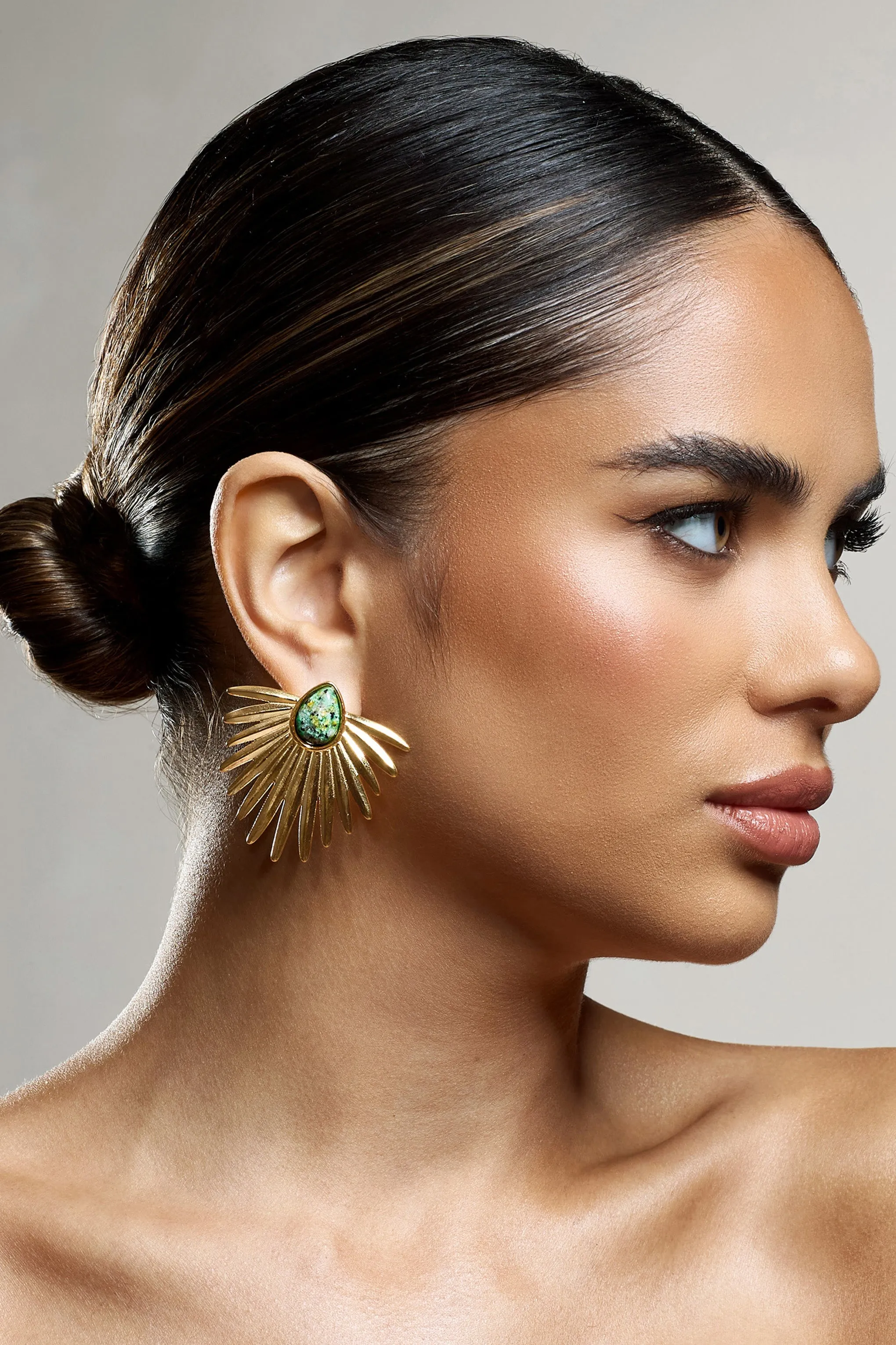 Emira | Gold Statement earrings With Marble Pendant