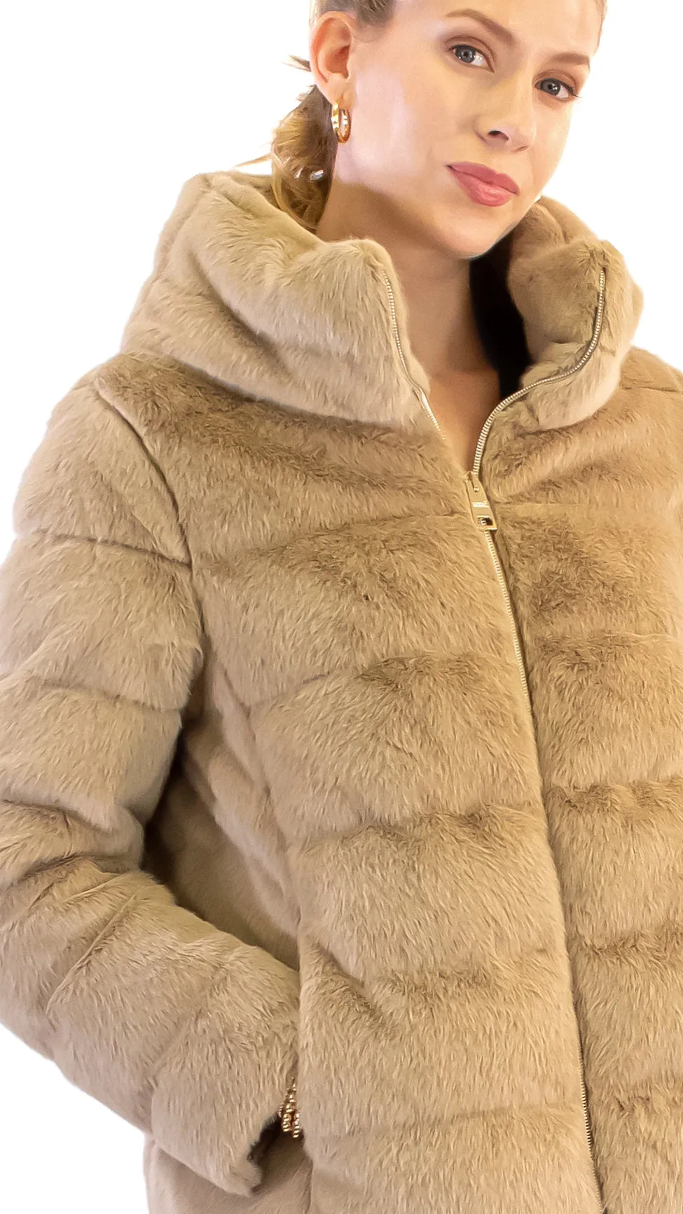 Faux Fur Puffer - Camel