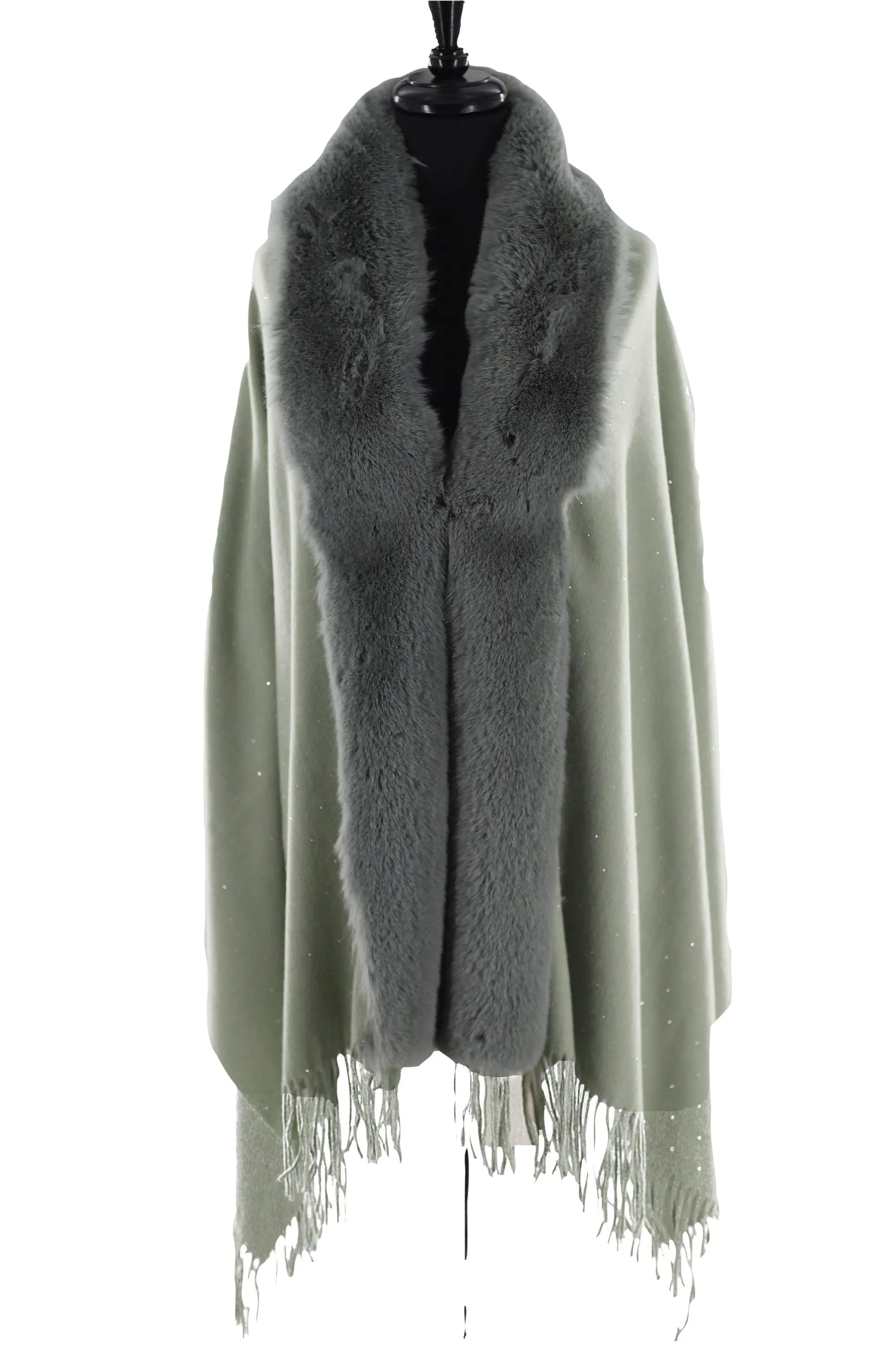 Faux fur trim wrap with Embellishments -Light Green