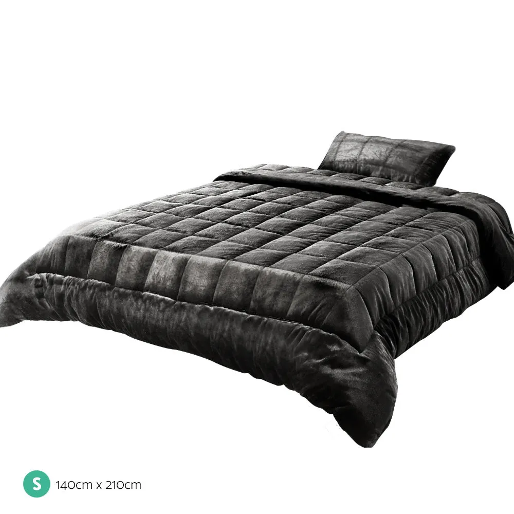 Faux Mink Quilt Fleece Throw Blanket Comforter Duvet Charcoal Single