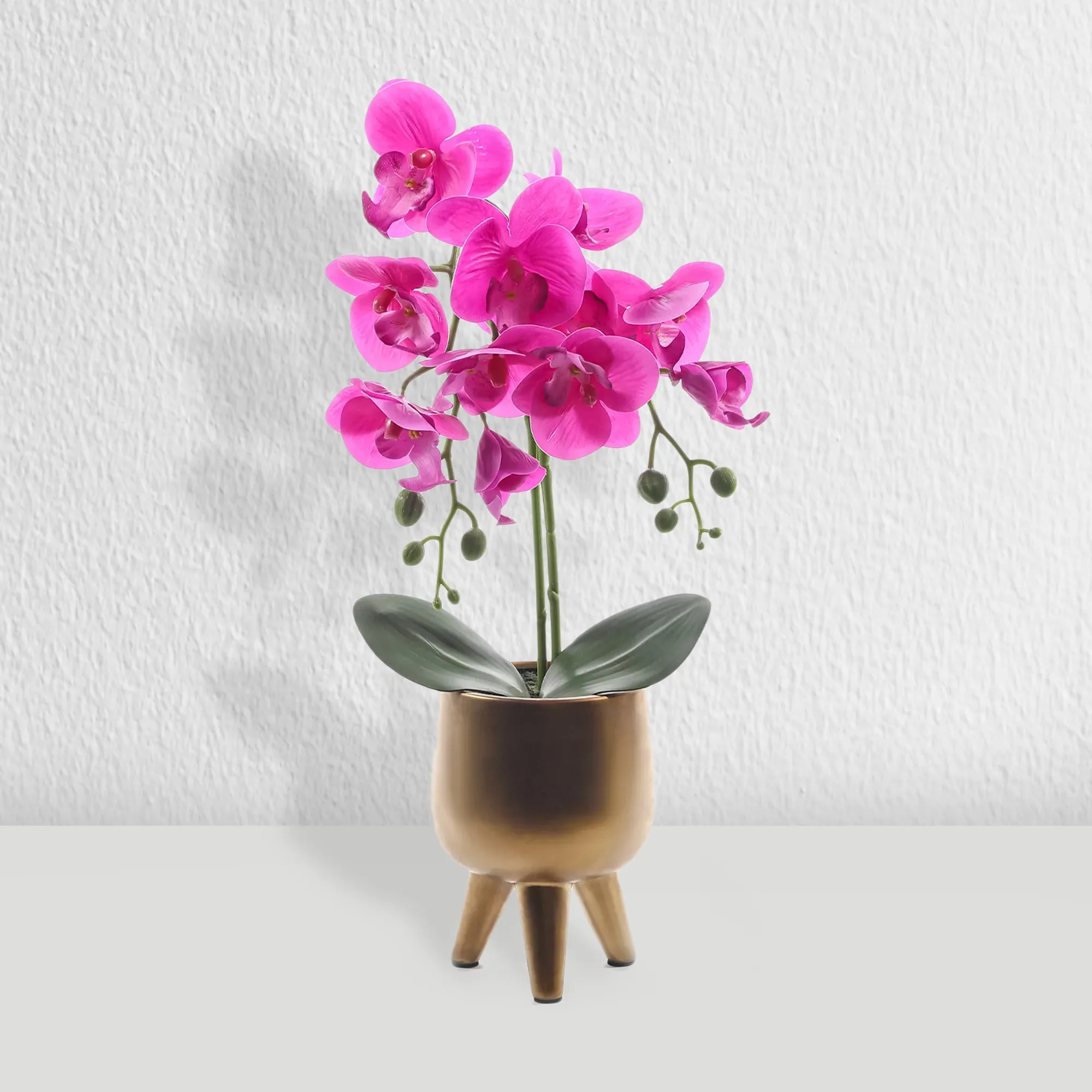 Faux Purple Orchid Flower in Gold Pot