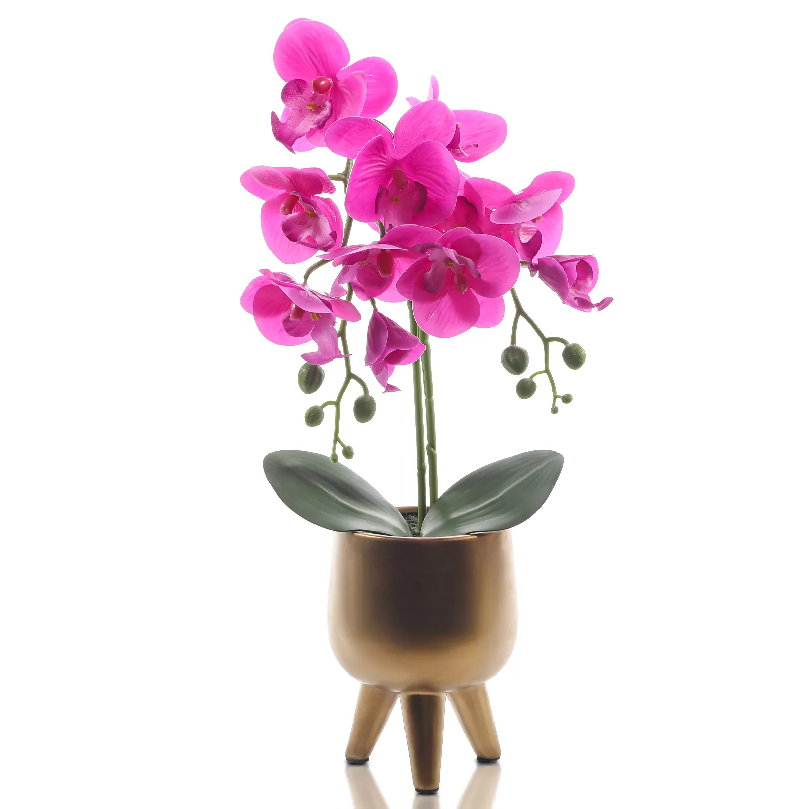 Faux Purple Orchid Flower in Gold Pot