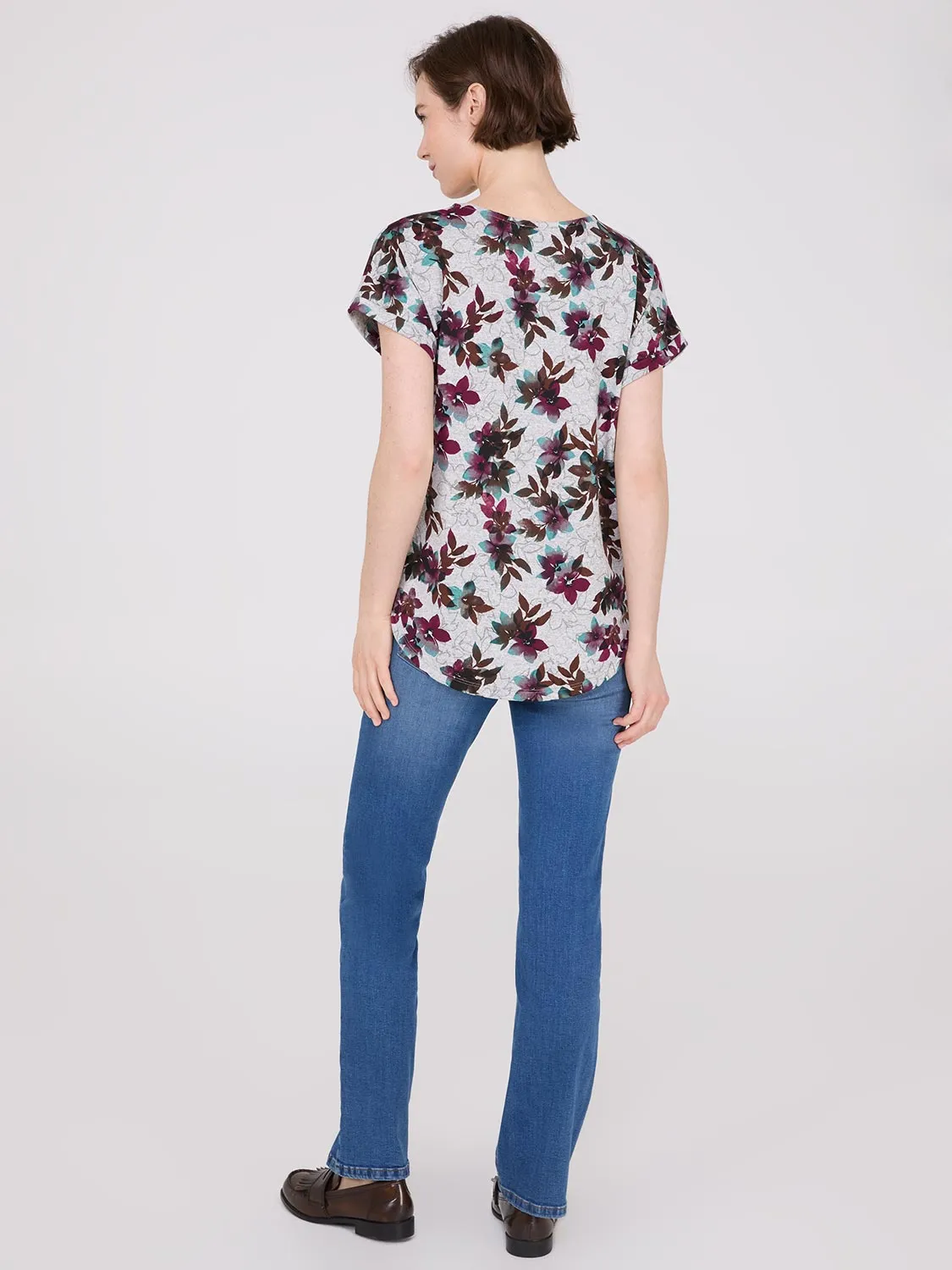 Floral Print Cuffed Dolman Sleeve T-Shirt