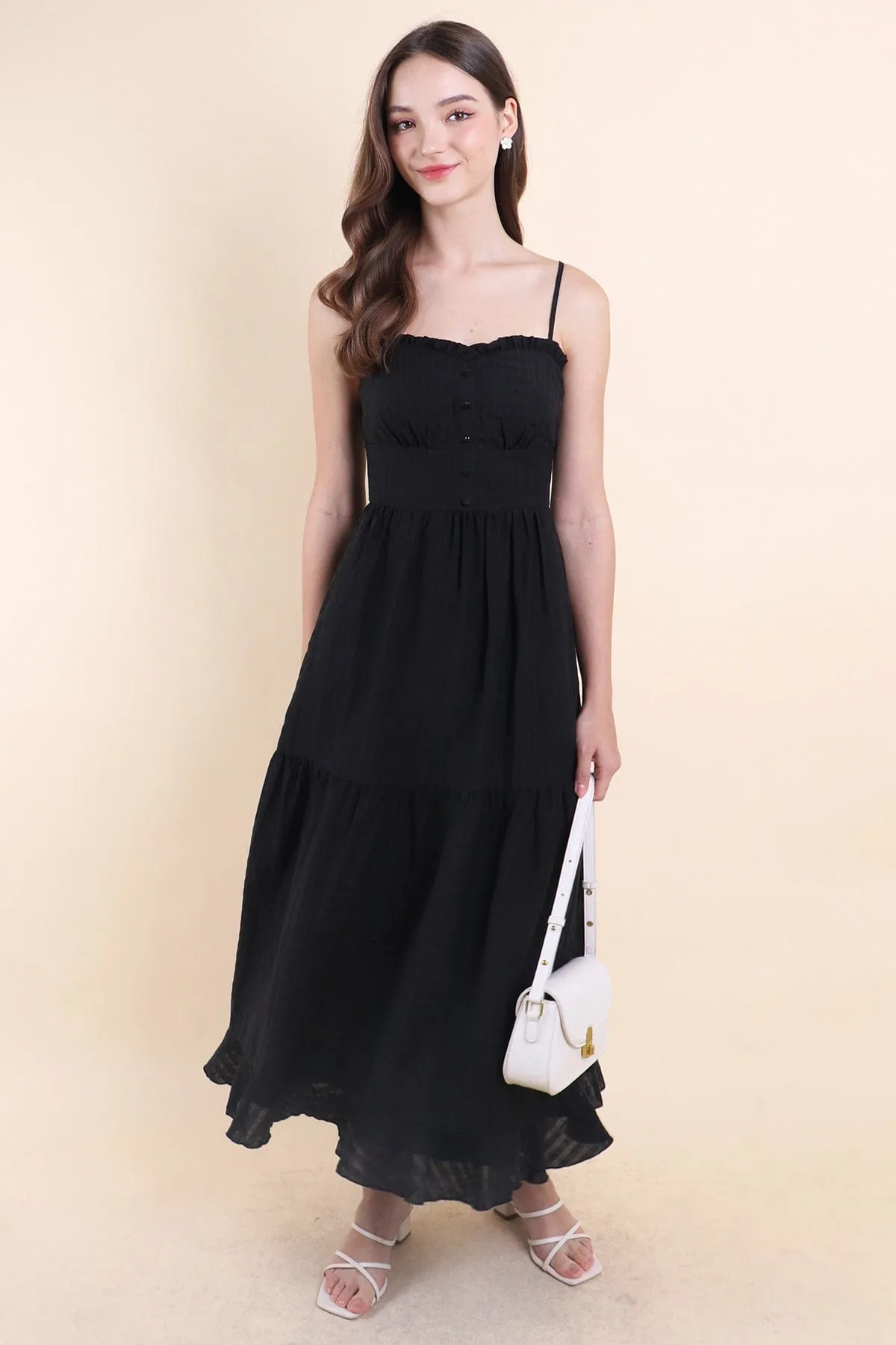 GEN RUFFLES MAXI DRESS IN BLACK