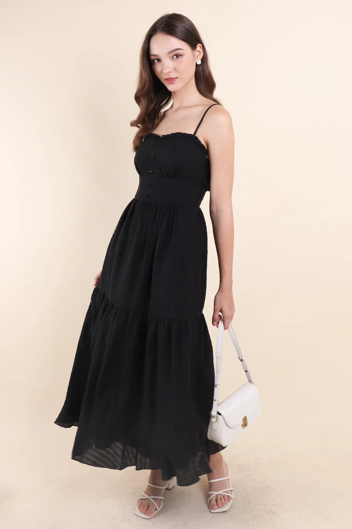 GEN RUFFLES MAXI DRESS IN BLACK