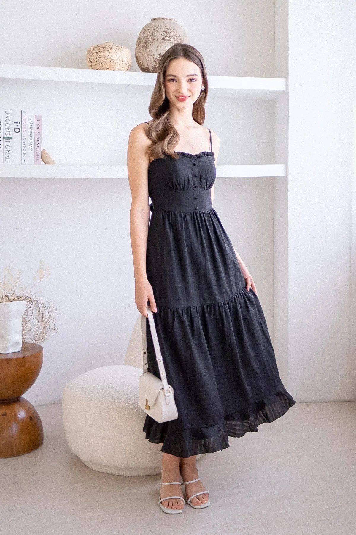 GEN RUFFLES MAXI DRESS IN BLACK