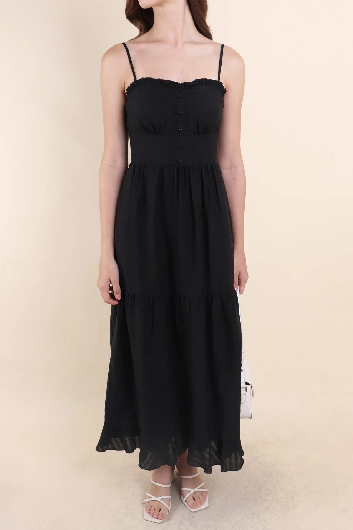 GEN RUFFLES MAXI DRESS IN BLACK