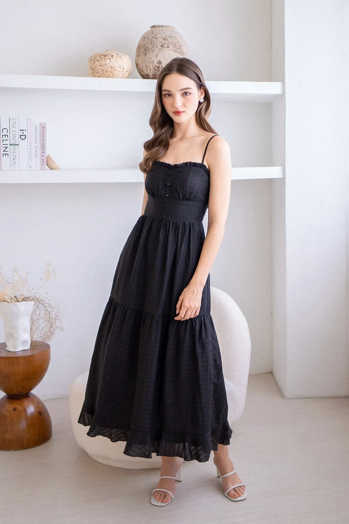 GEN RUFFLES MAXI DRESS IN BLACK