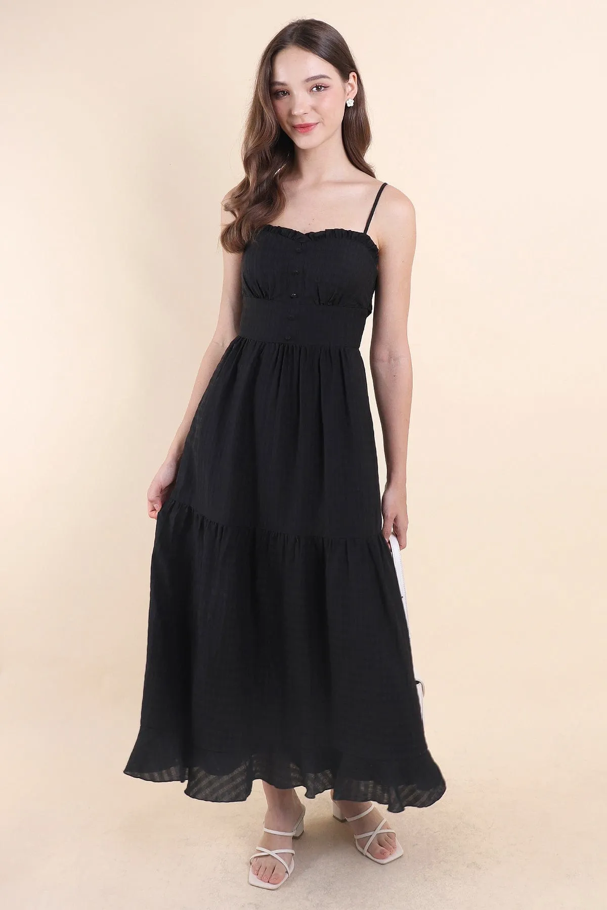 GEN RUFFLES MAXI DRESS IN BLACK