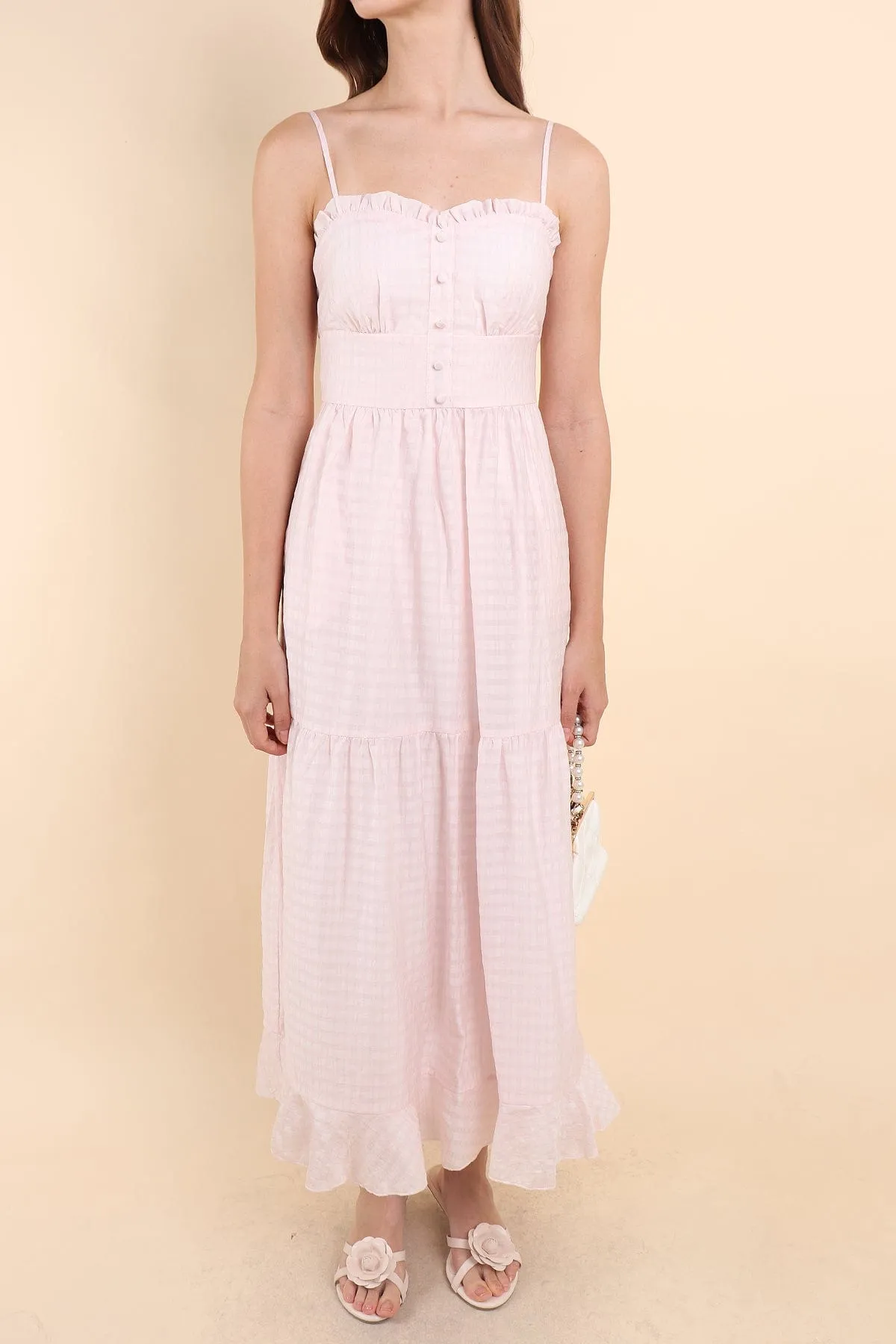 GEN RUFFLES MAXI DRESS IN PINK