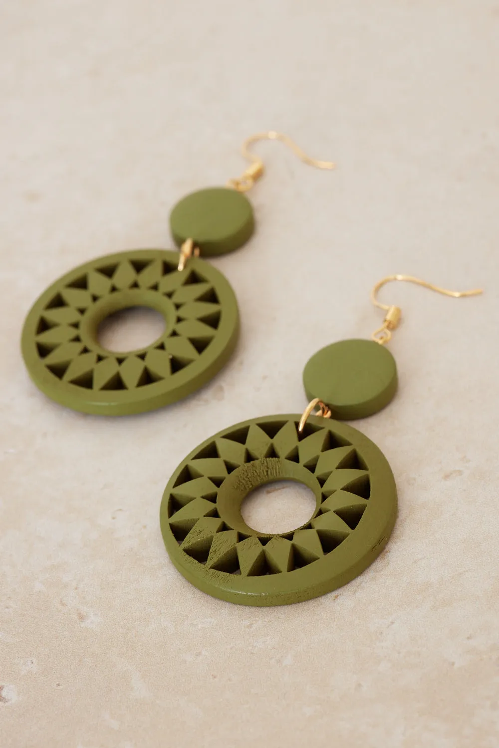 Geometric Sunburst Earrings - Green