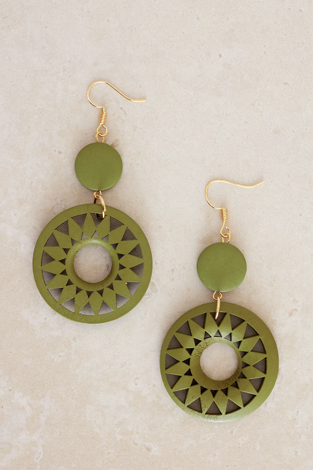 Geometric Sunburst Earrings - Green