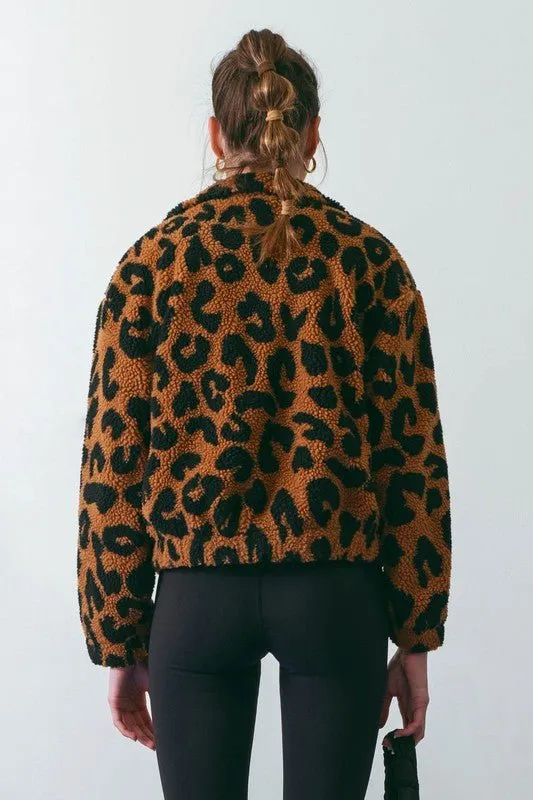 Going Wild Leopard Faux Sherpa Zip Up Jacket