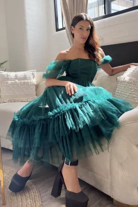 Jayne Emerald Green Tulle Midi Dress