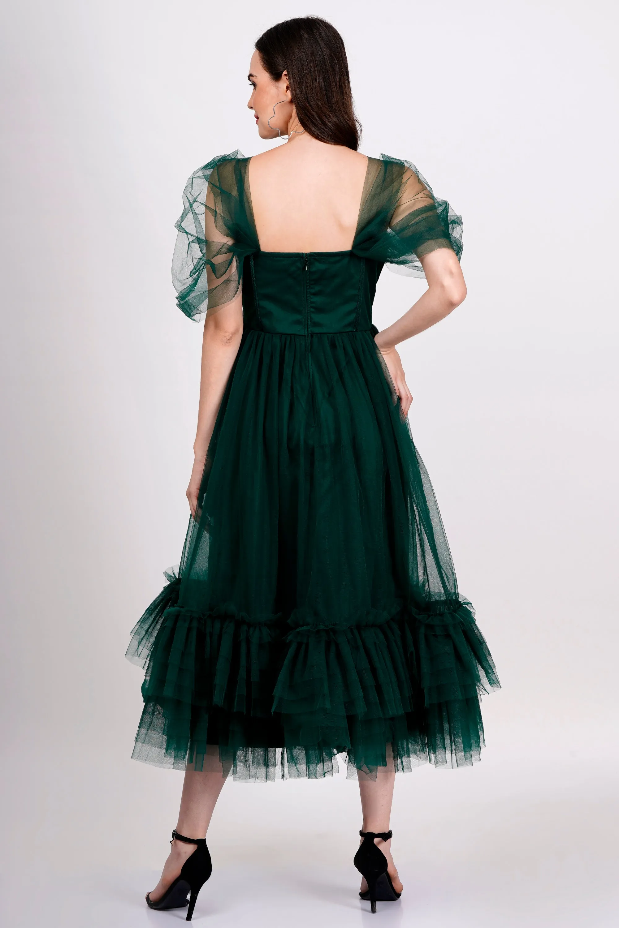 Jayne Emerald Green Tulle Midi Dress