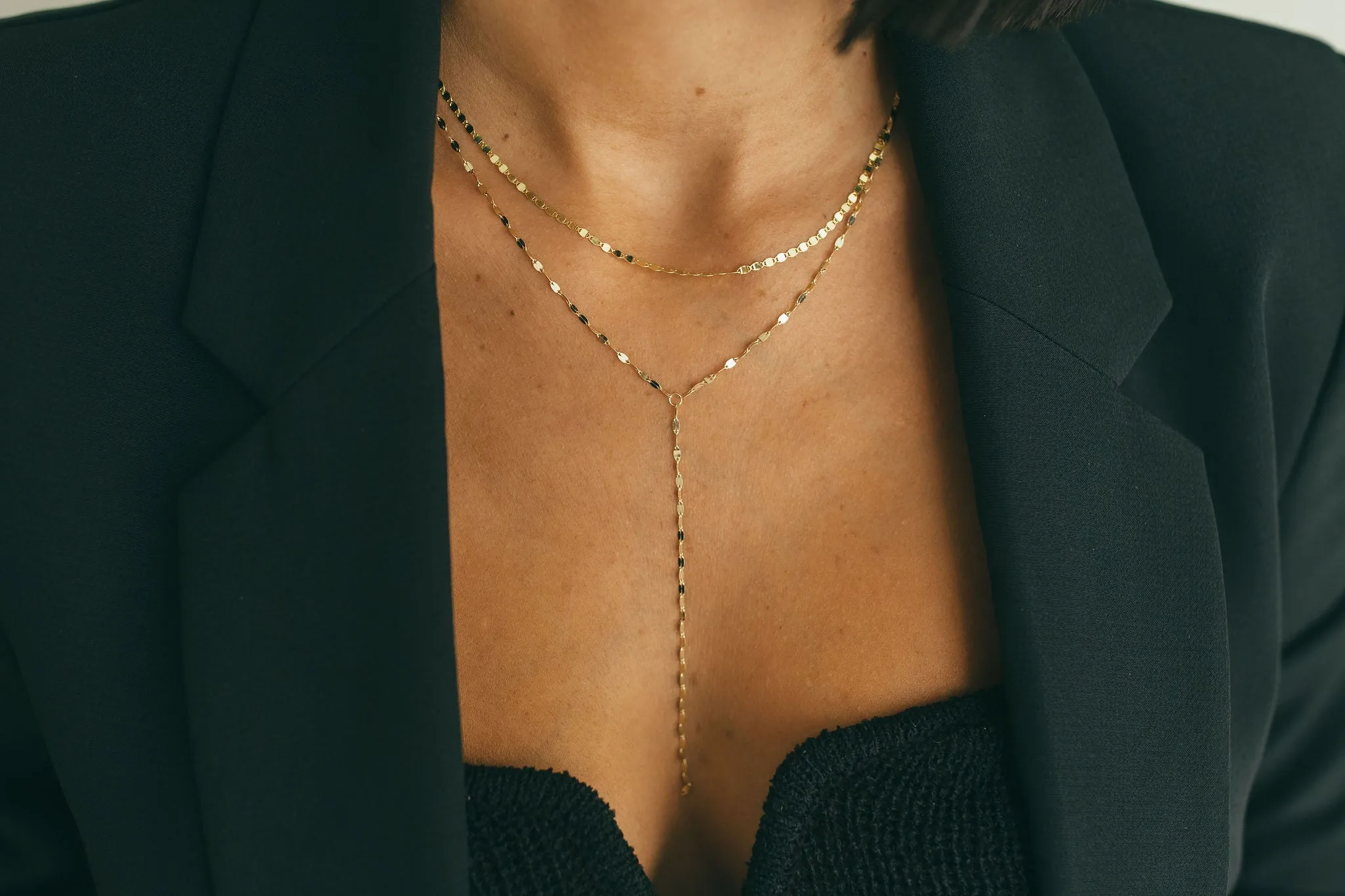 JJ x Chantel Carreira Gold Mirror Chain Lariat Necklace