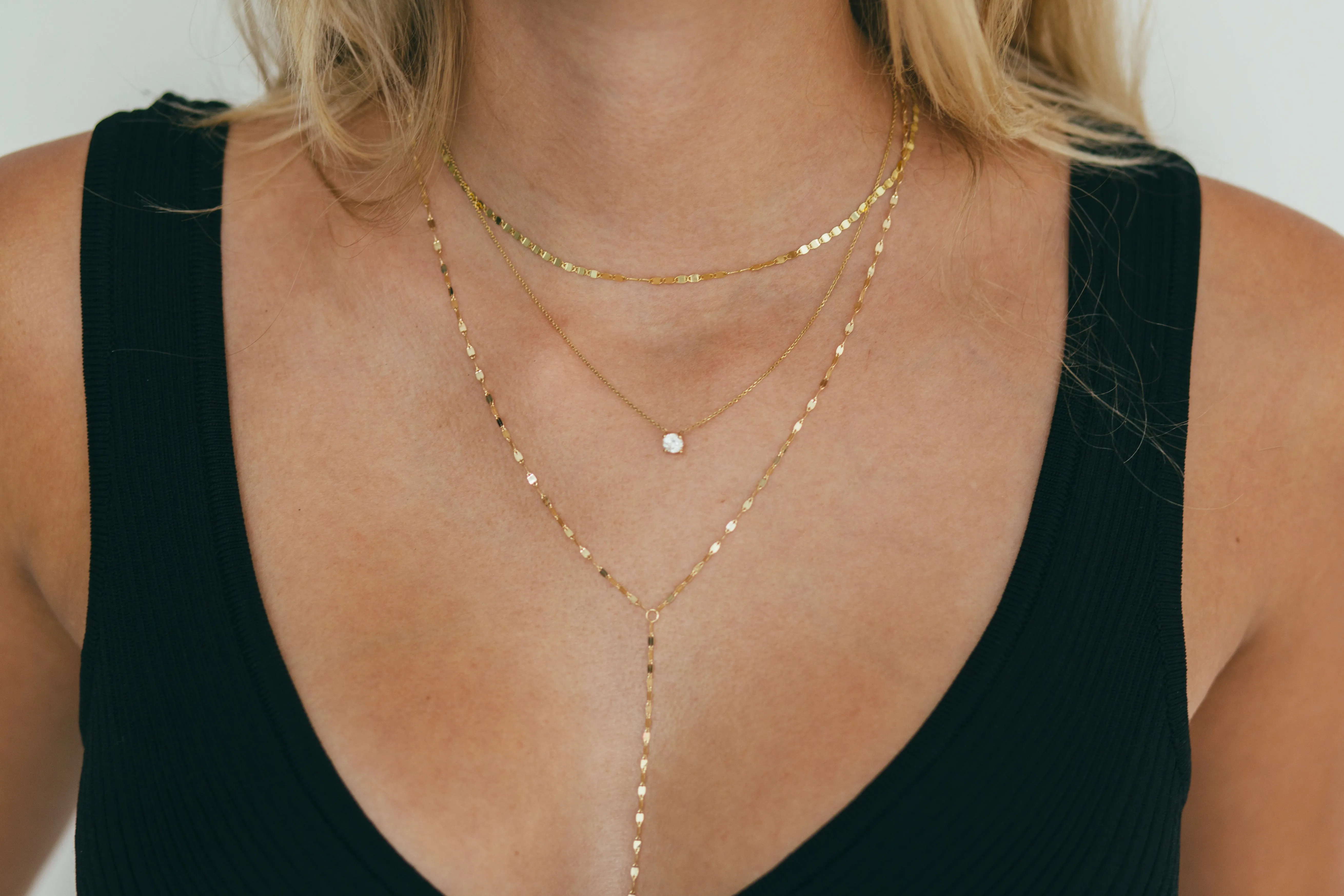 JJ x Chantel Carreira Gold Mirror Chain Lariat Necklace