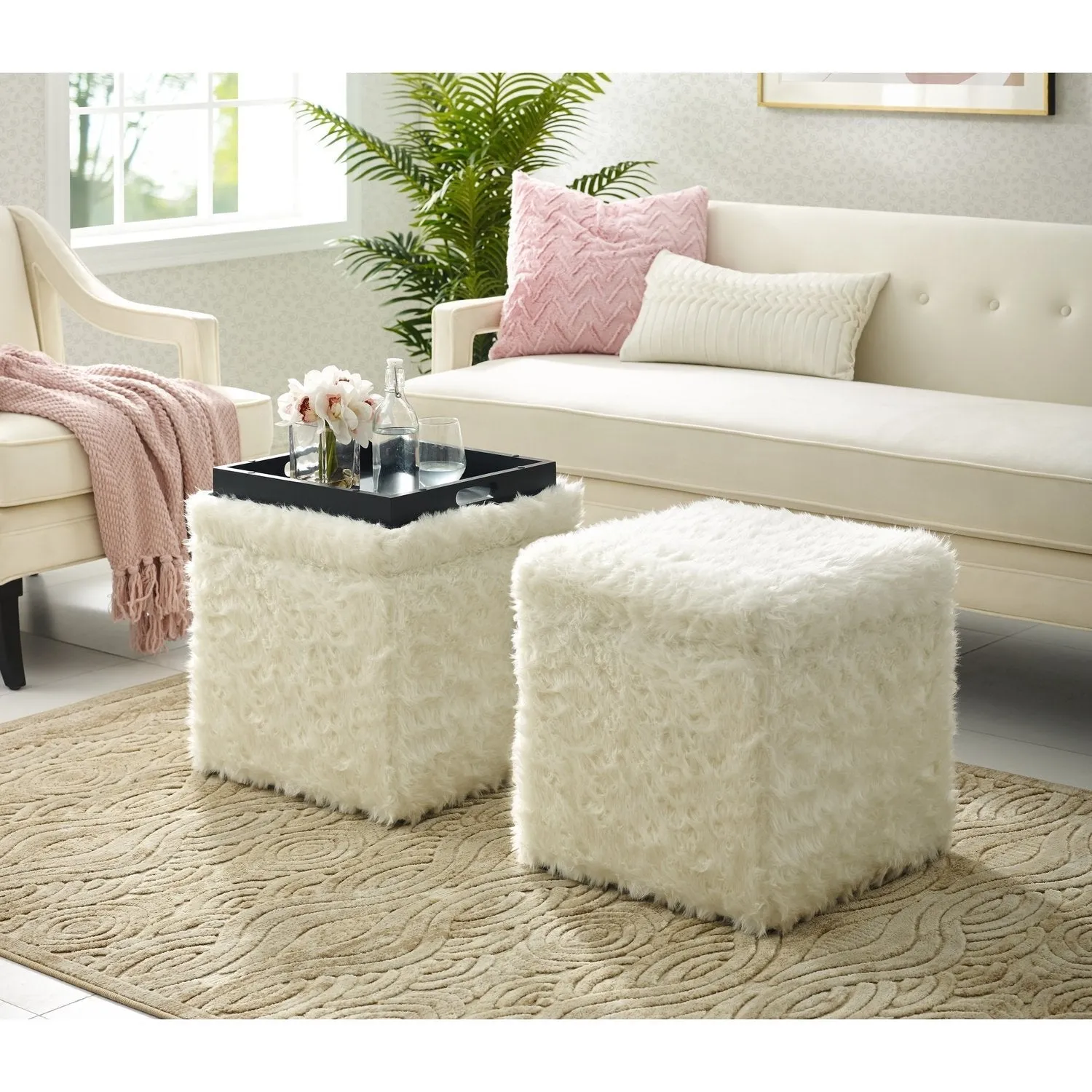 Lilly Faux Fur Cube Storage Ottoman