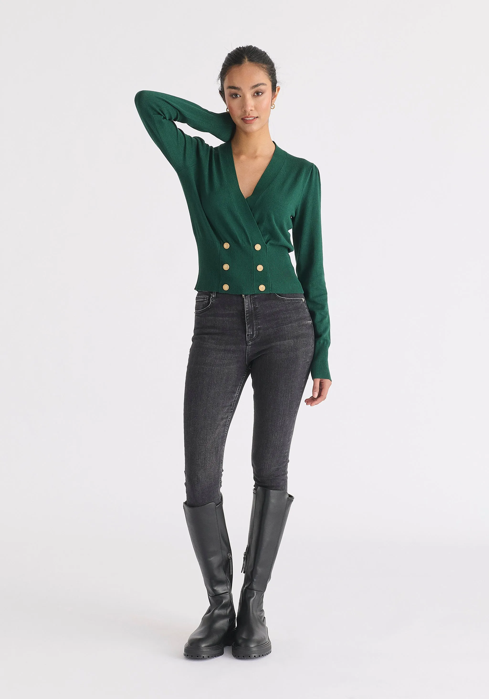 Long Sleeve Knitted Button Wrap Top