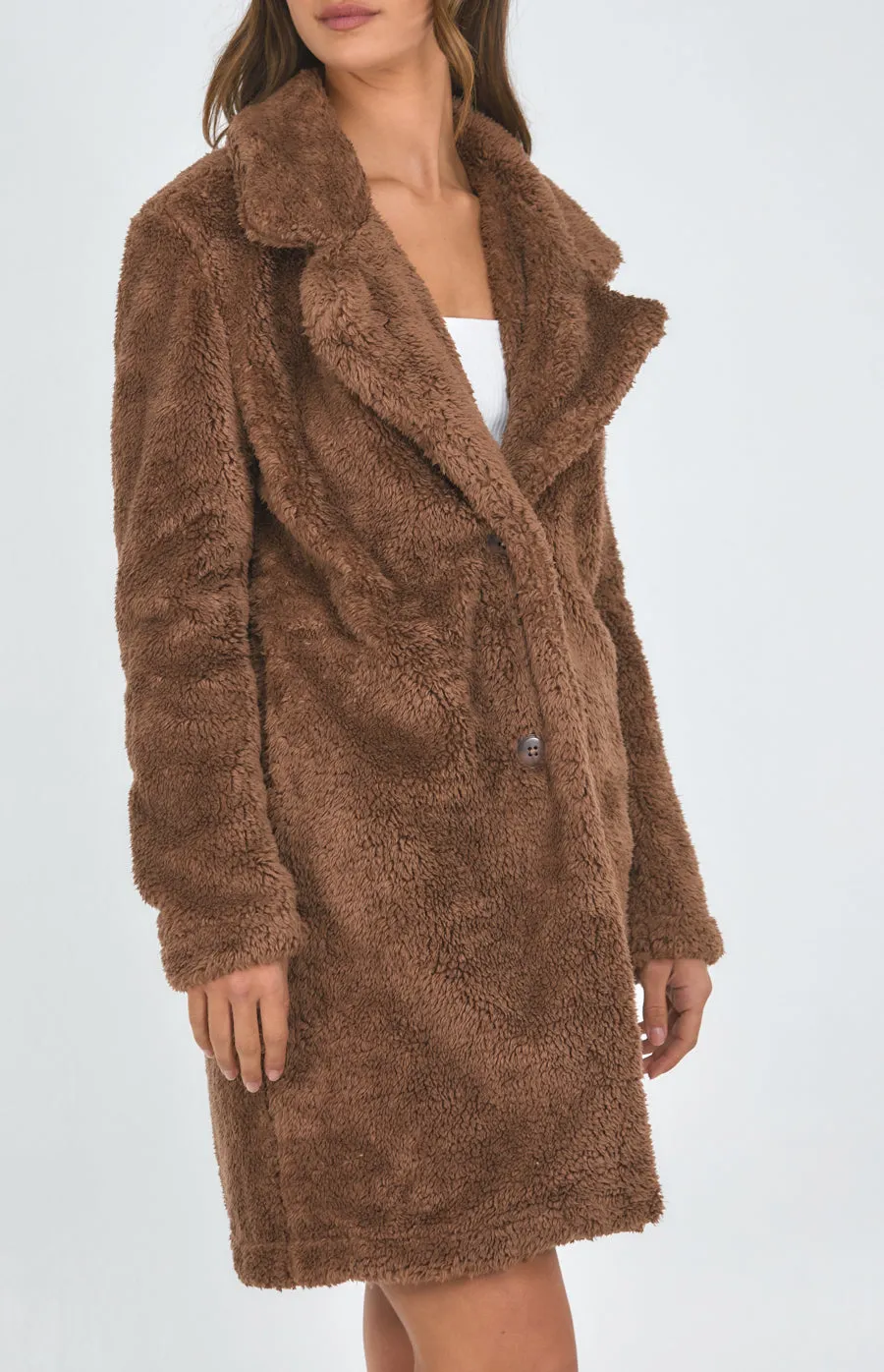 Longline Fluffy Teddy Coat With Functional Pockets