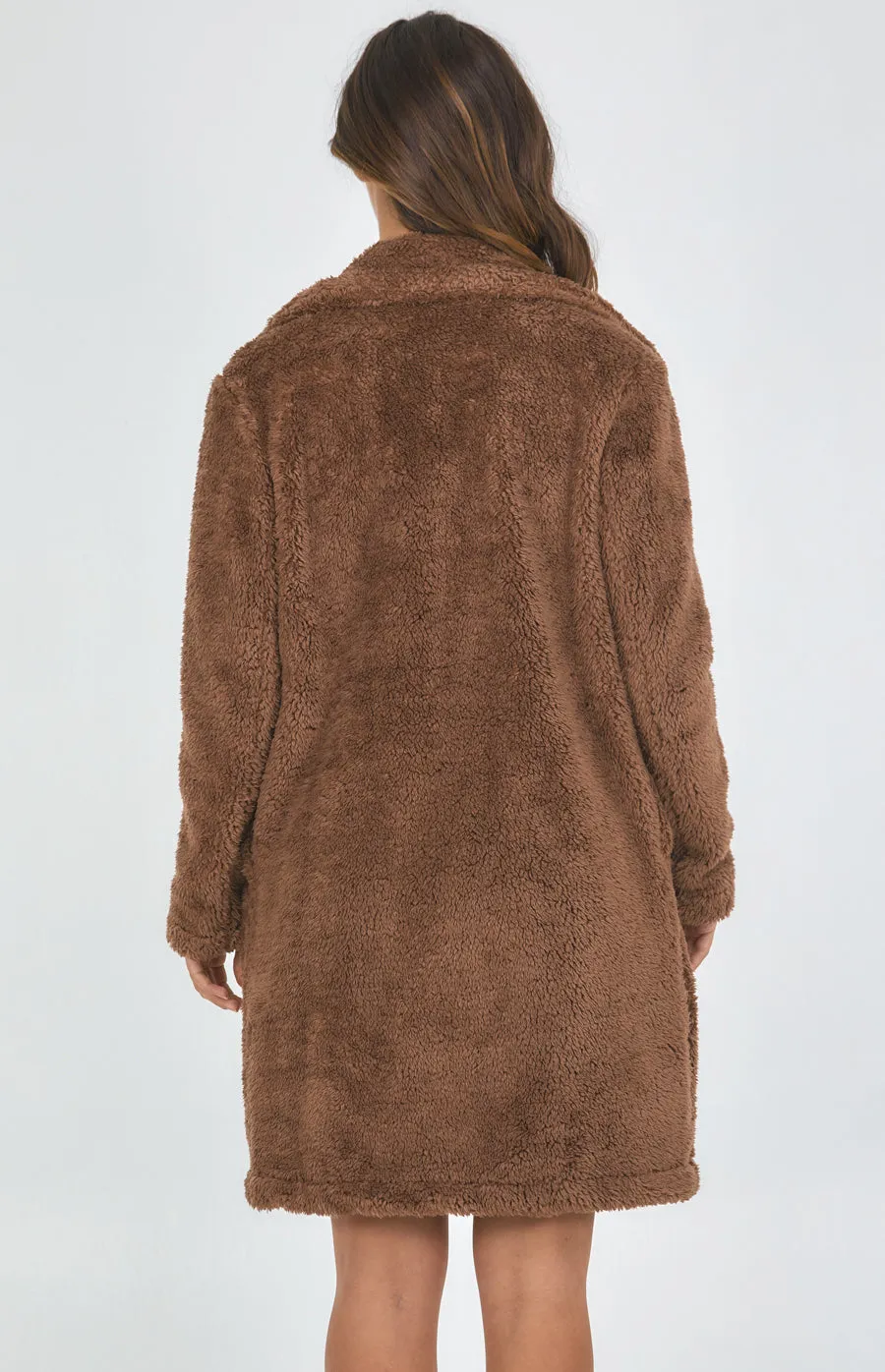 Longline Fluffy Teddy Coat With Functional Pockets