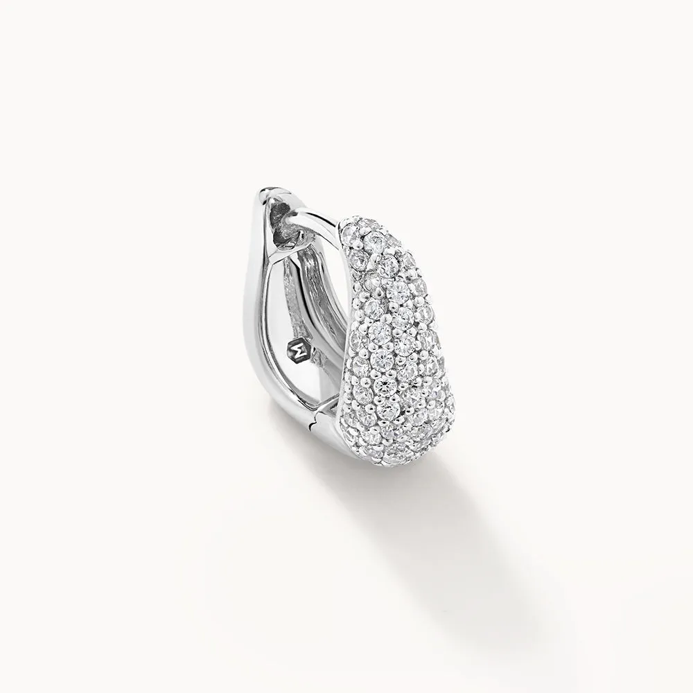 Mini White Topaz Pave Wave Dome Huggies in Silver