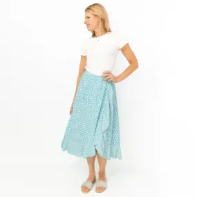 Monsoon Light Blue Wrap Style Lightweight A-Line Frill Midi Skirt