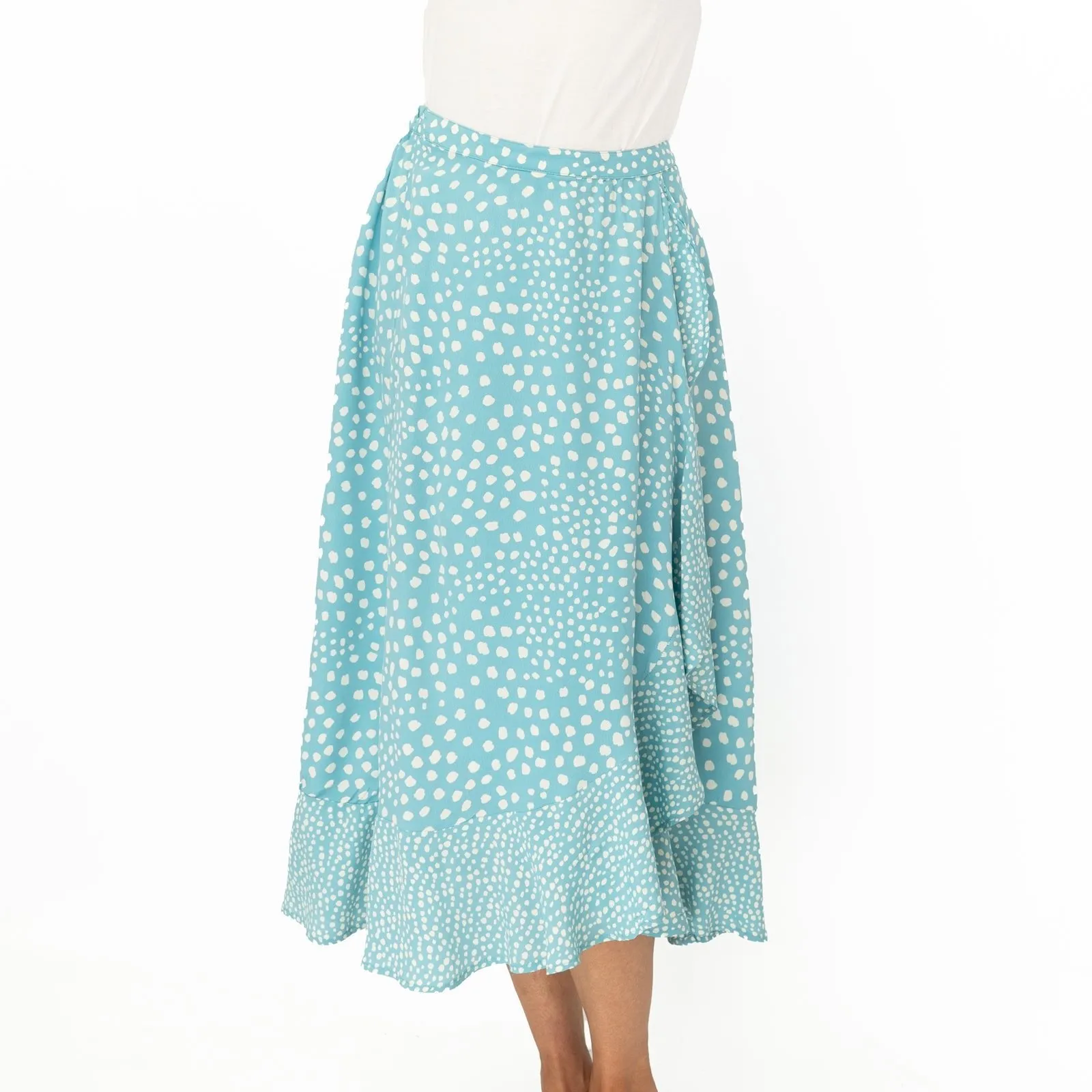 Monsoon Light Blue Wrap Style Lightweight A-Line Frill Midi Skirt