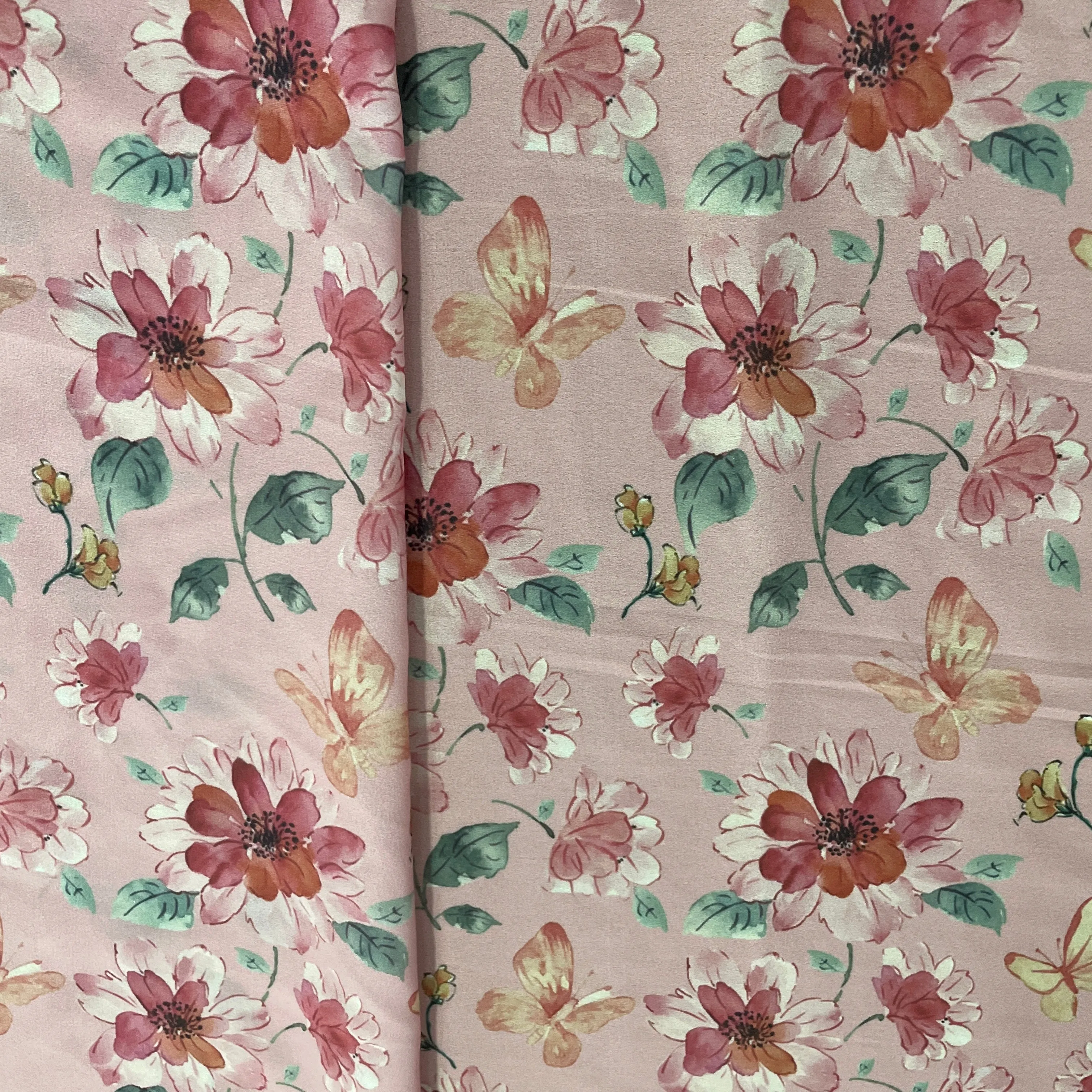 Pink & Multicolor Floral Print Georgette Fabric